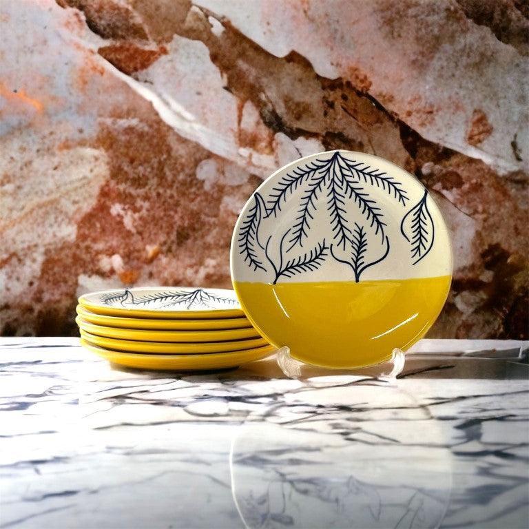 Yellow & White Quarter Plates (7 Inch, Set of 6) - Clayful Homes