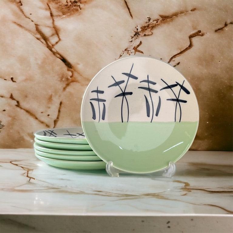 Green & White Quarter Plates (7 Inch, Set of 6) - Clayful Homes
