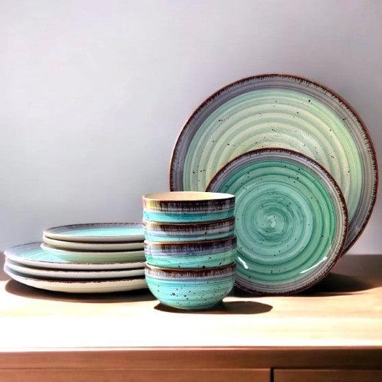 Green & Brown Dinnerware Set (12 Pcs) - Clayful Homes