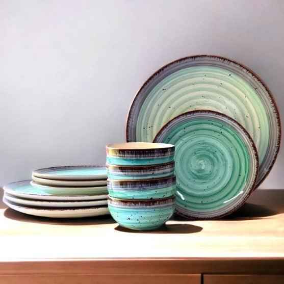 Green & Brown Dinnerware Set (12 Pcs) - Clayful Homes