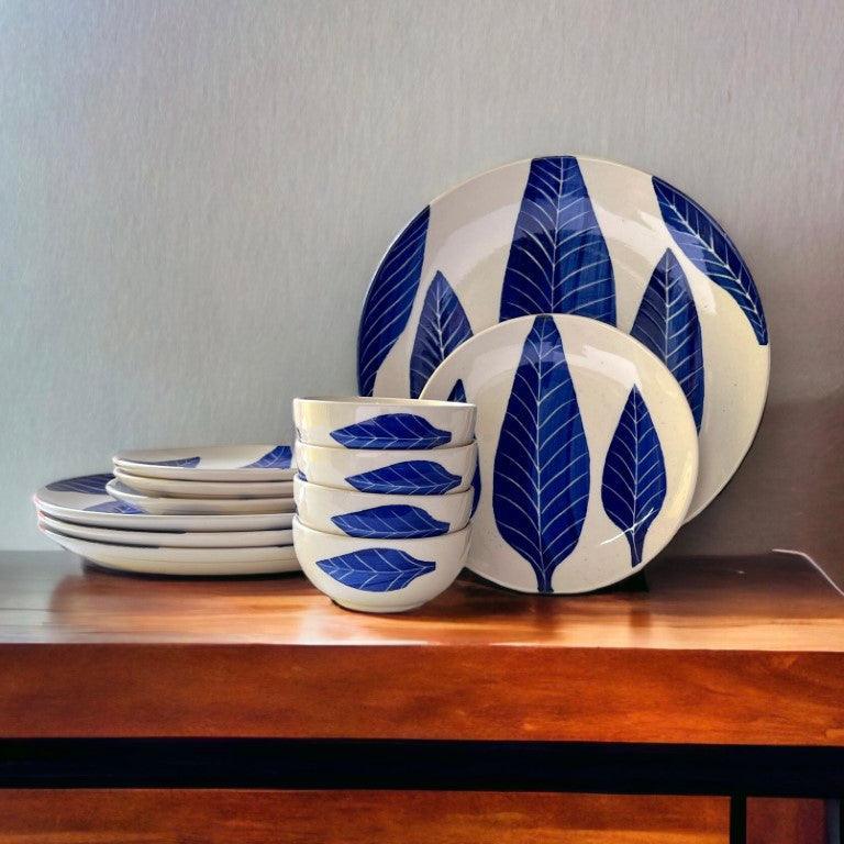 Blue Leaf Dinnerware Set (12 Pcs) - Clayful Homes