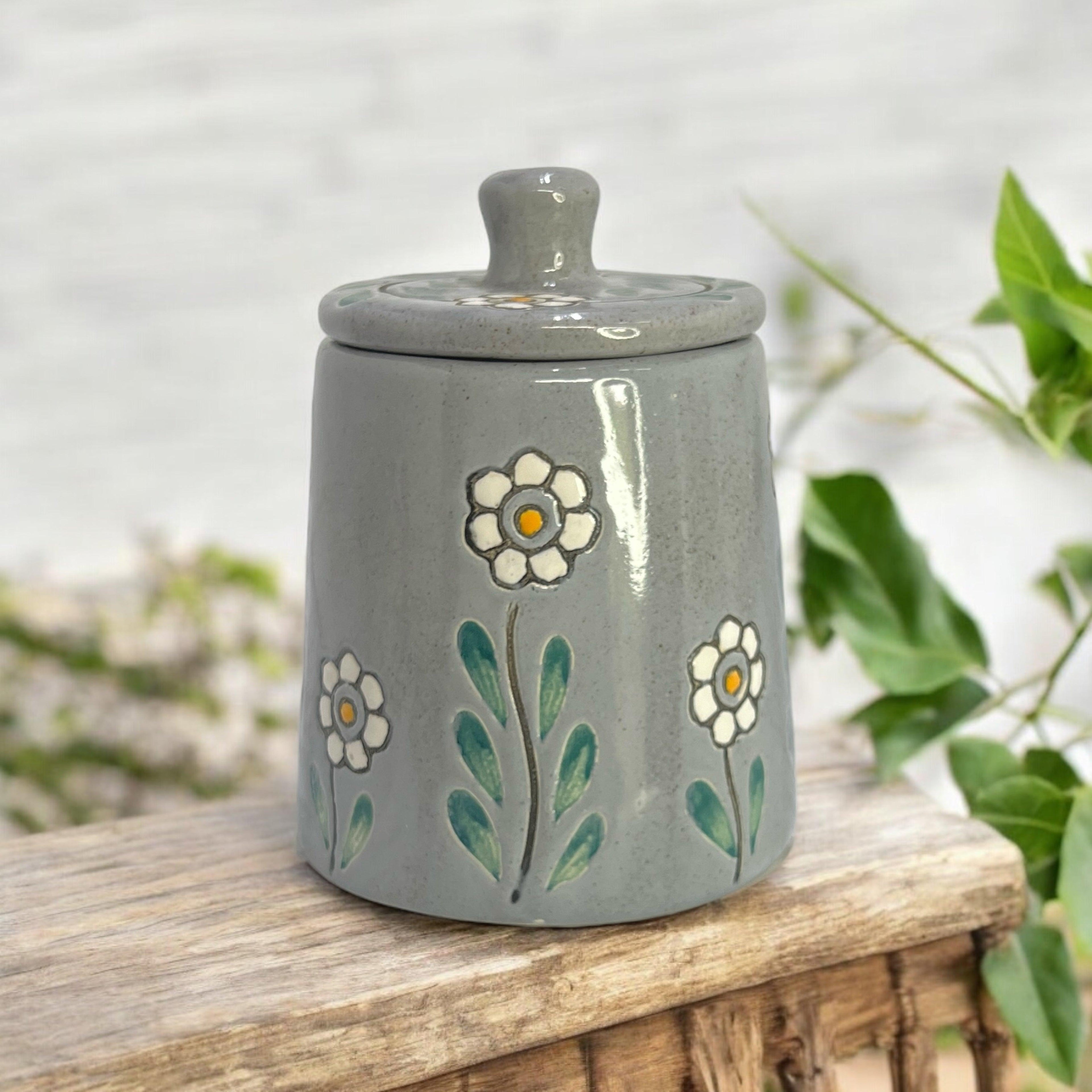 Floral Grey Jar - Clayful Homes