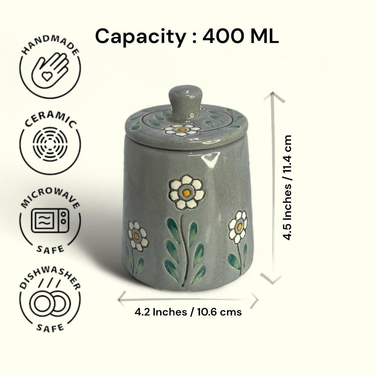 Floral Grey Jar - Clayful Homes