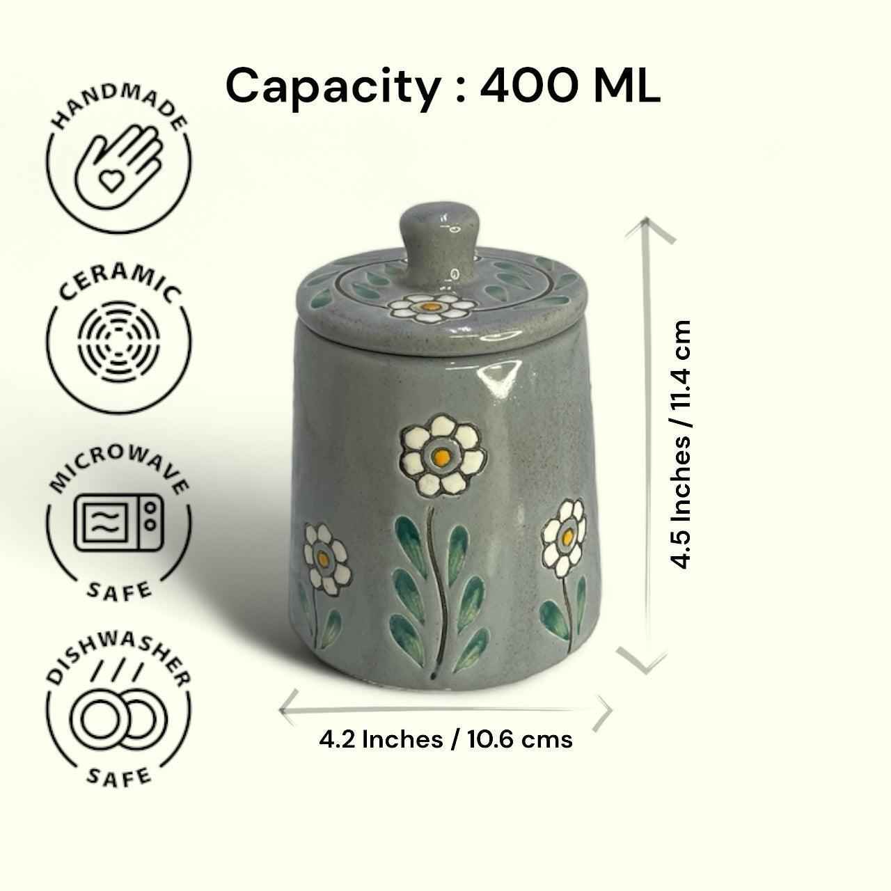 Floral Grey Jar - Clayful Homes