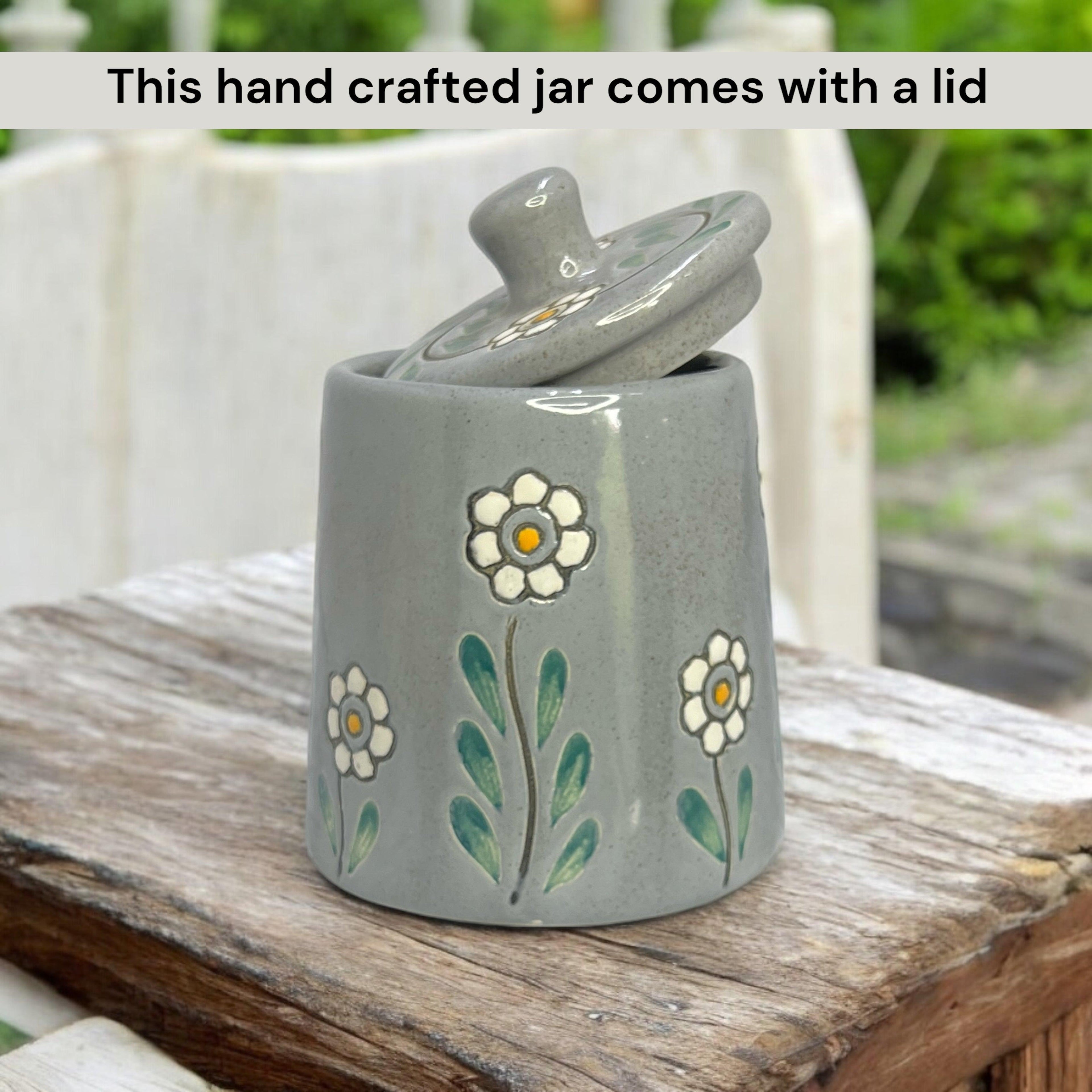 Floral Grey Jar - Clayful Homes