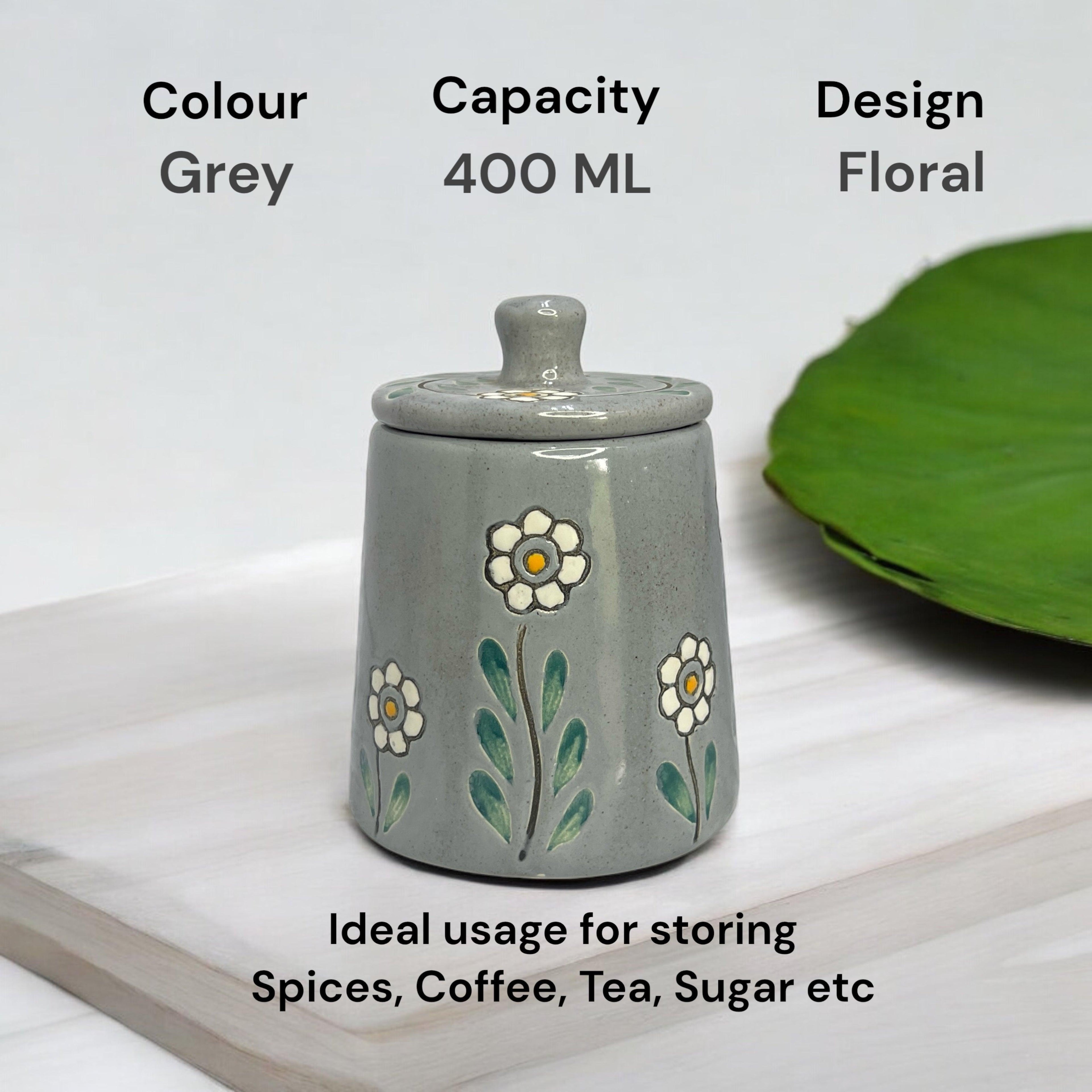 Floral Grey Jar - Clayful Homes