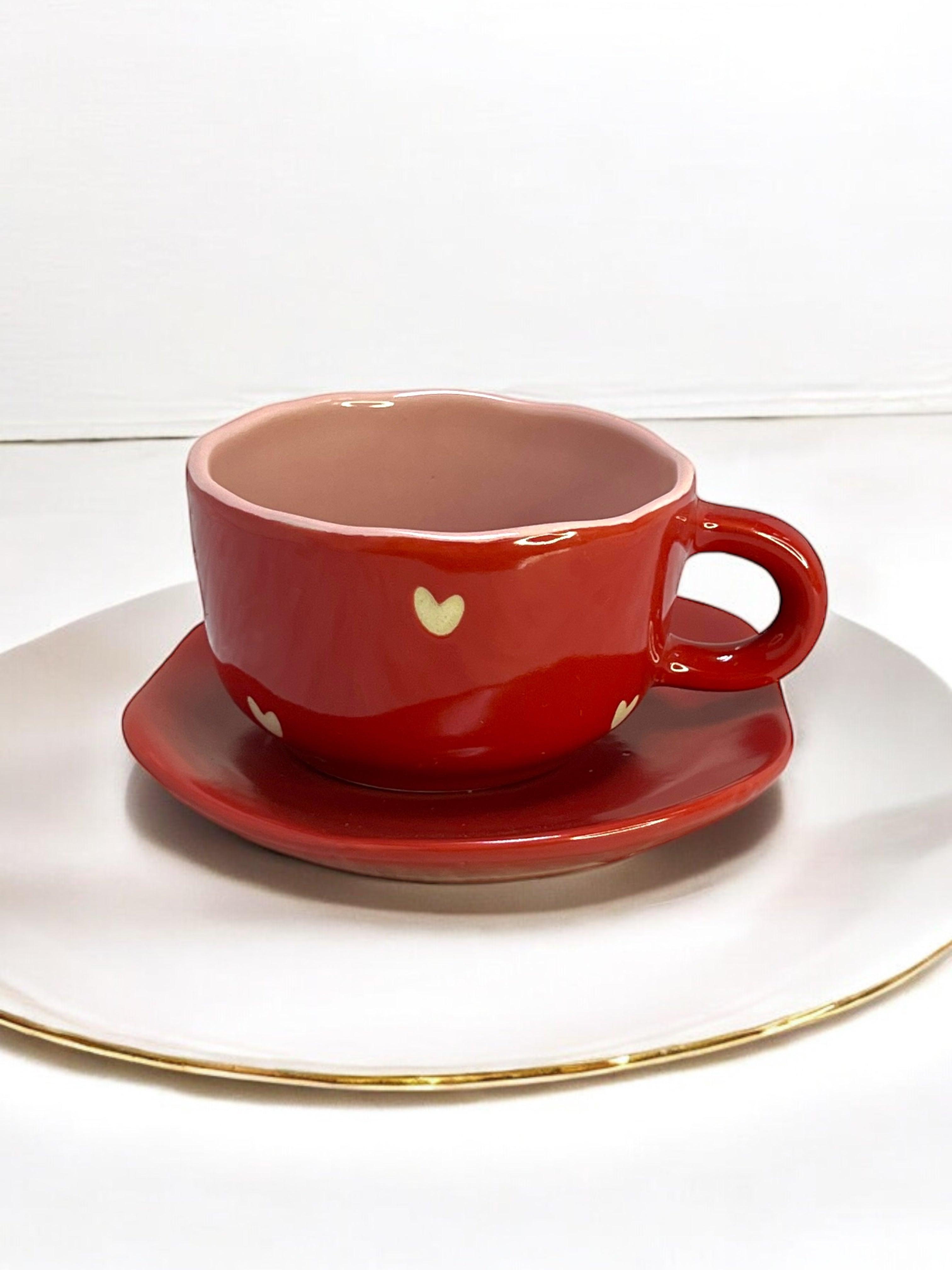 Heartfelt Cappuccino Mug with Dessert Plate - Clayful Homes