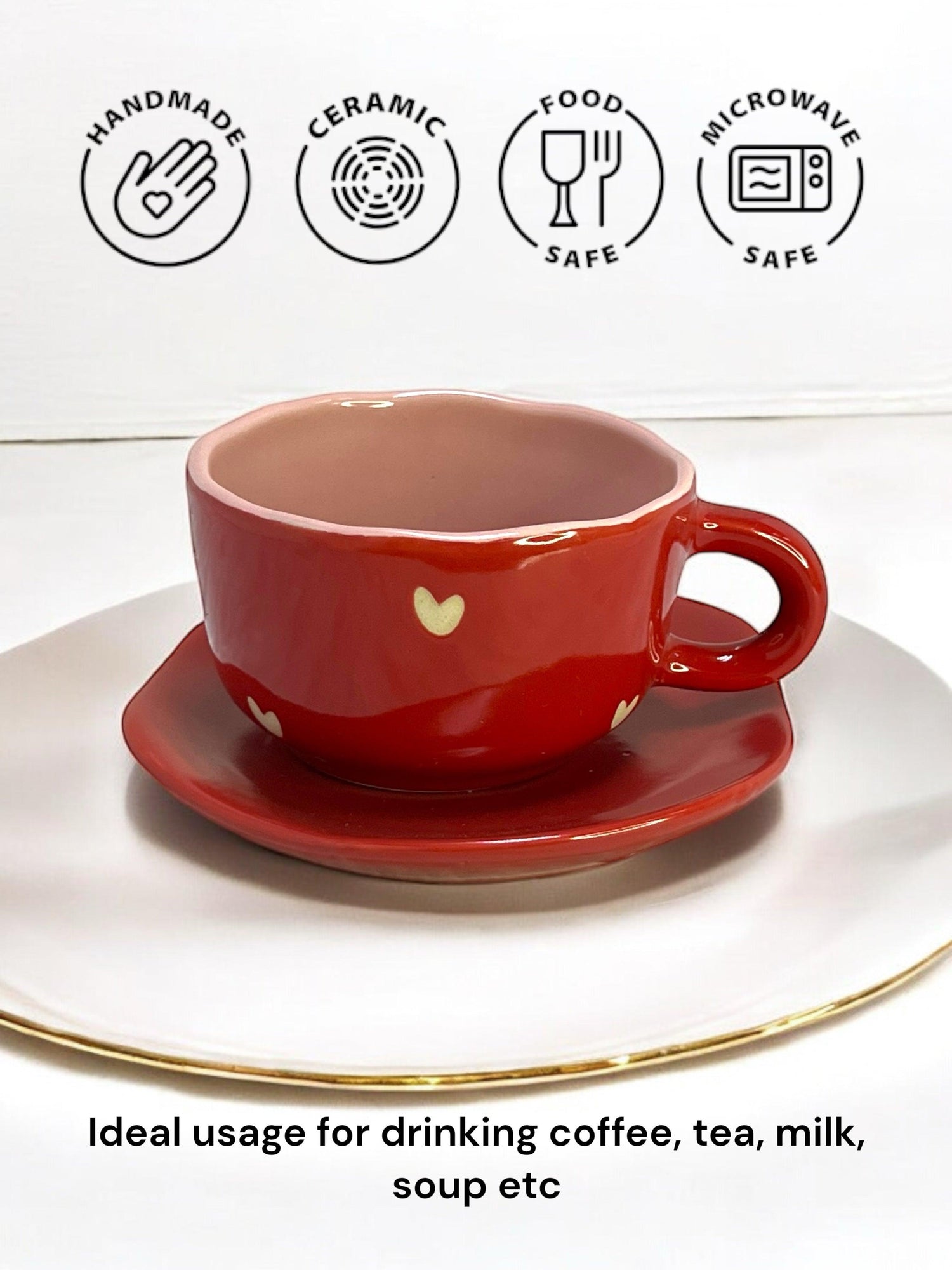 Heartfelt Cappuccino Mug with Dessert Plate - Clayful Homes