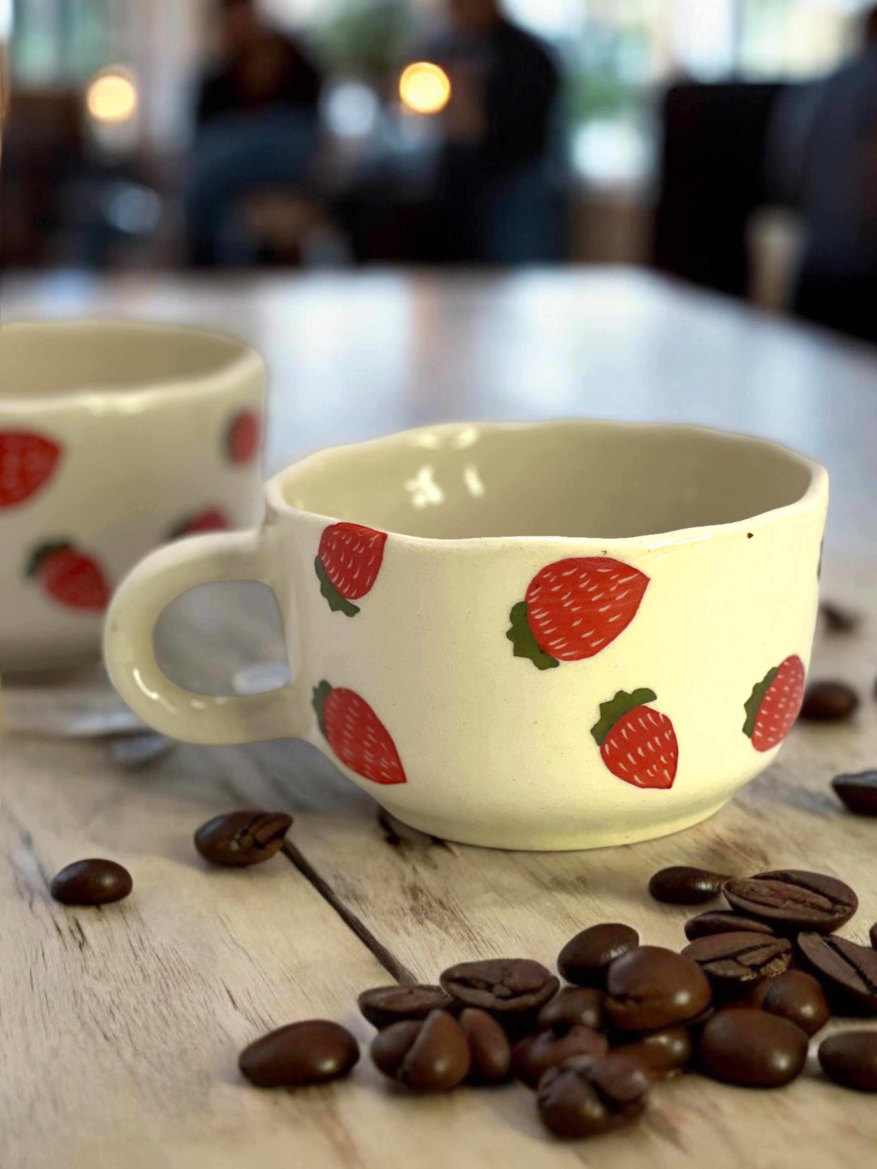 Cappuccino Mug Strawberry - Clayful Homes