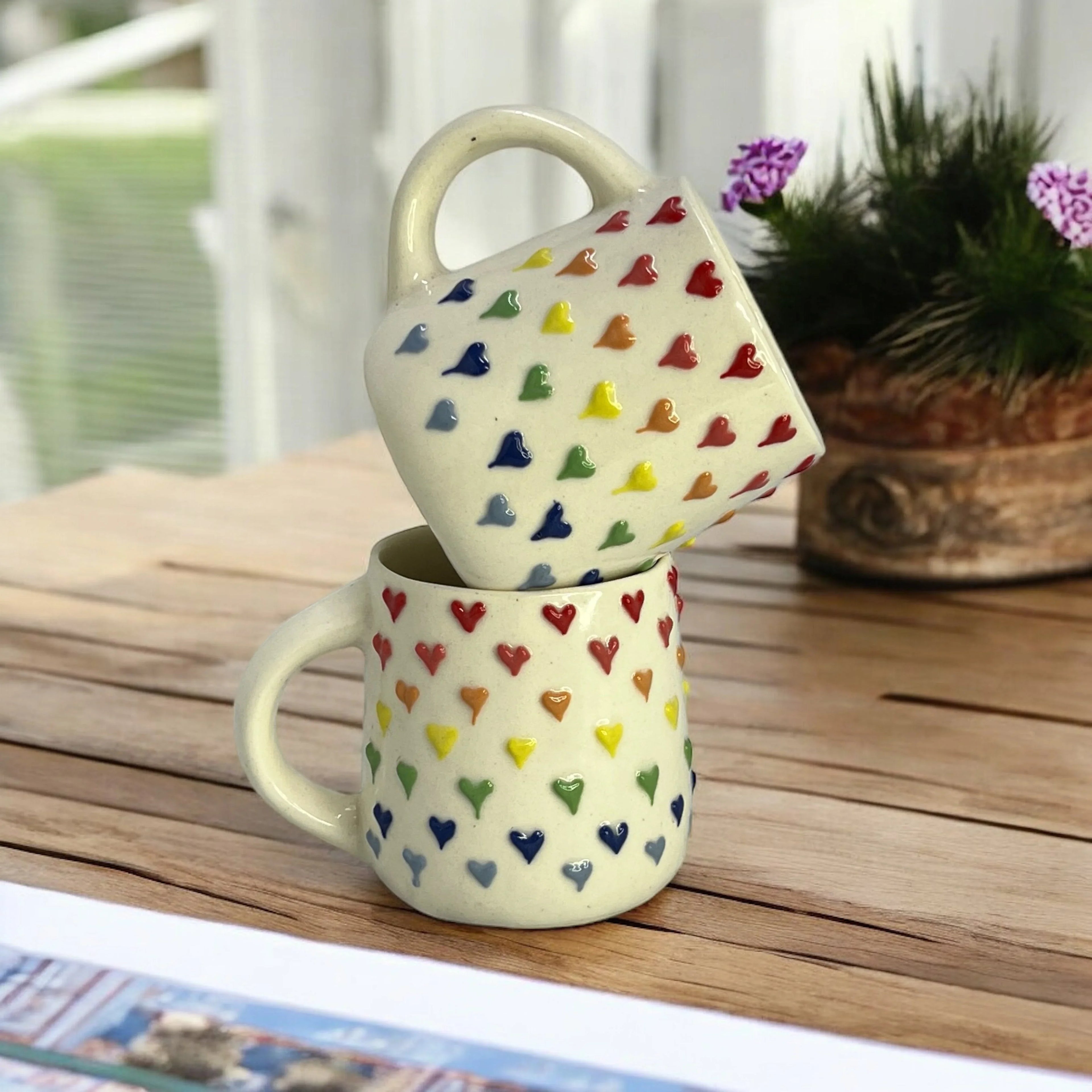 Colorful Hearts Mugs Set of 6 - Clayful Homes