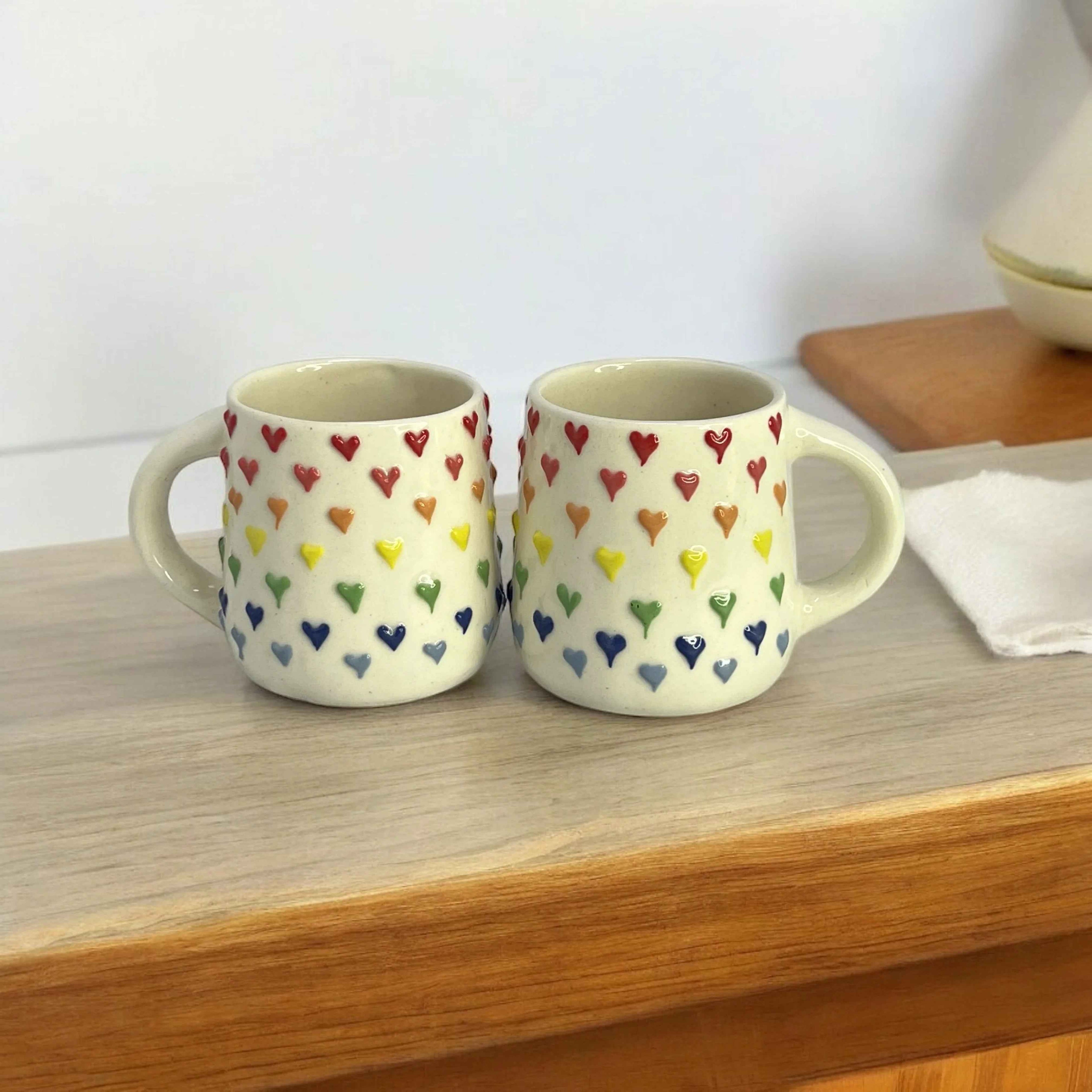 Colorful Hearts Mugs Set of 6 - Clayful Homes