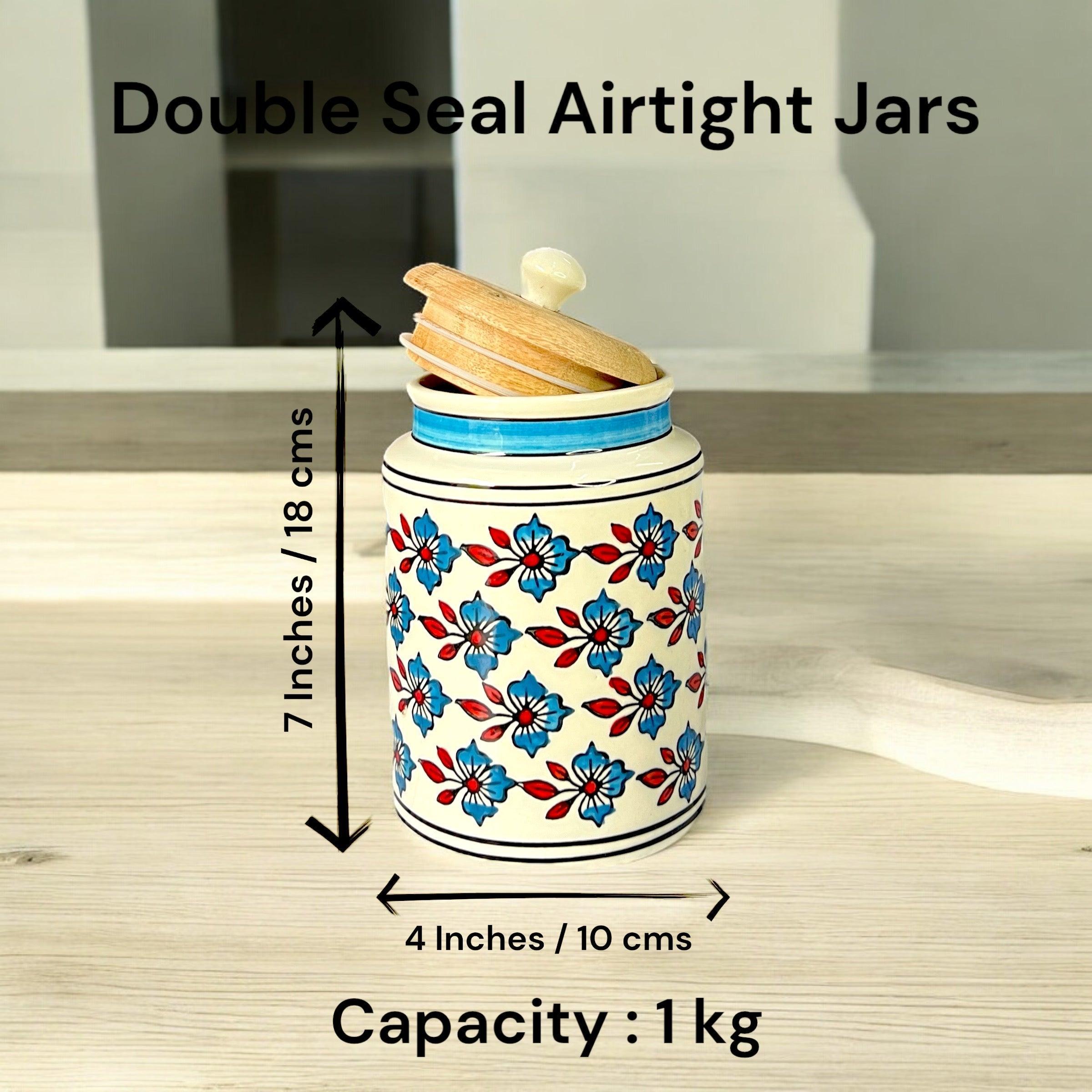 Blue Flower & Red Leaf Jar - Clayful Homes