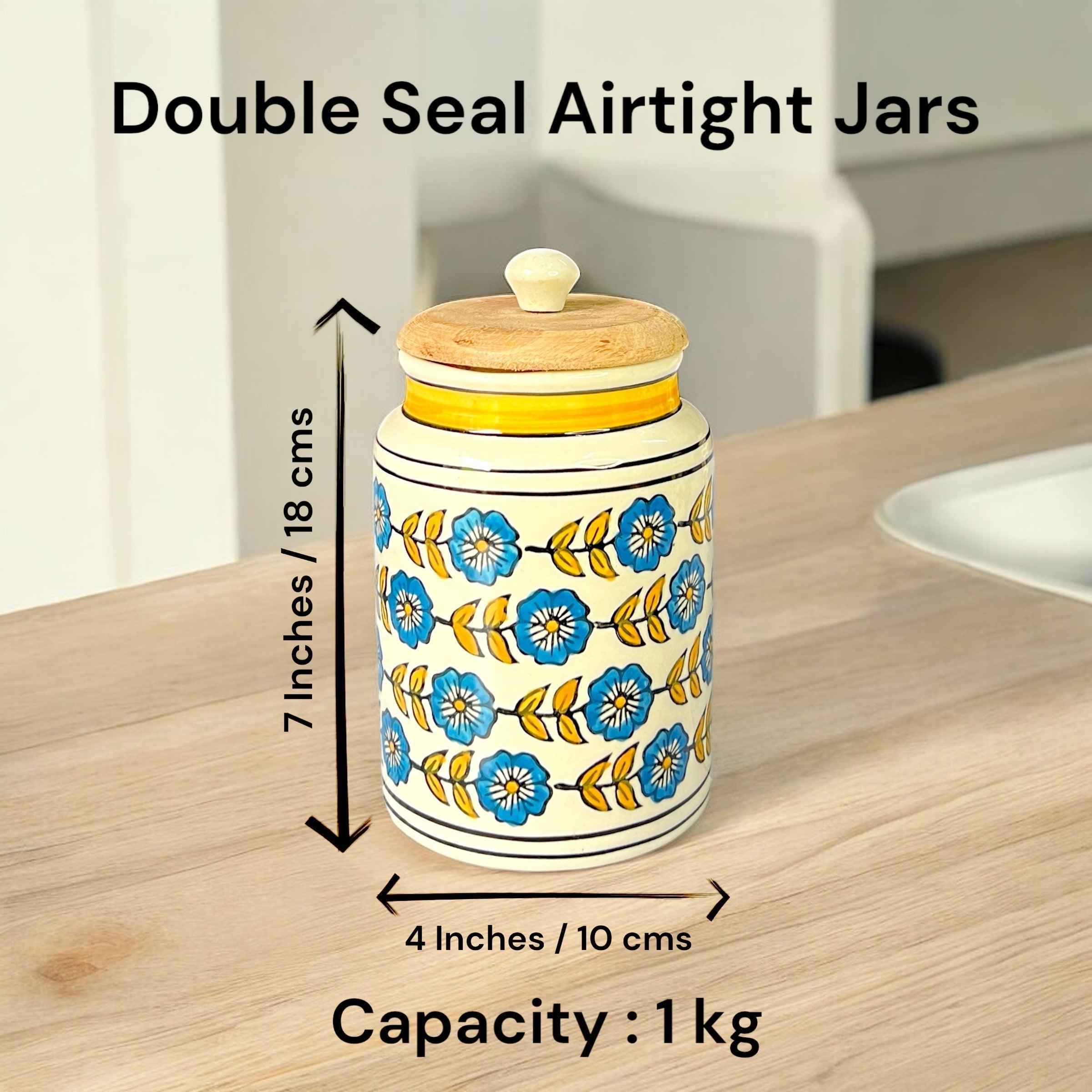 Blue Flower & Yellow Leaf Jars - Clayful Homes