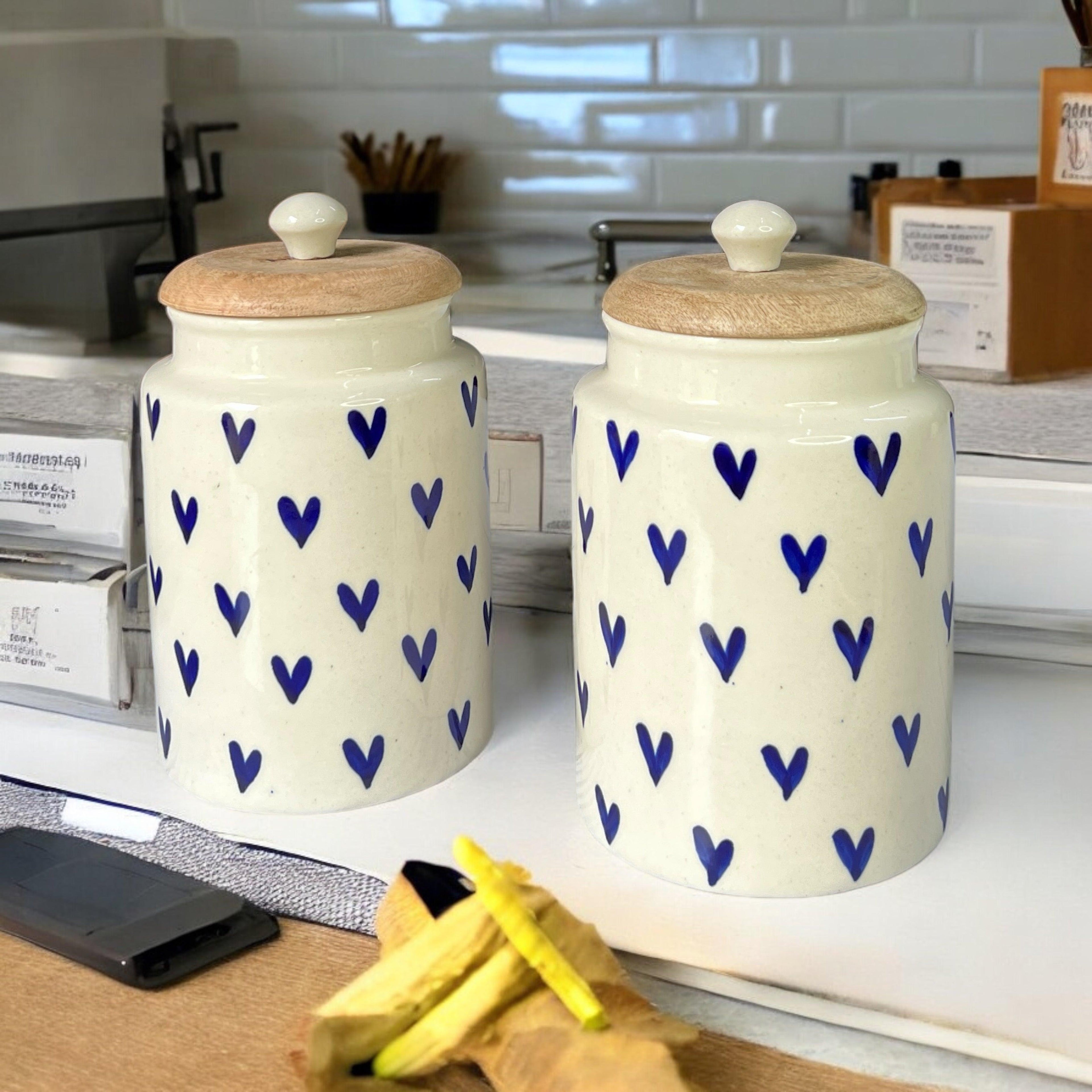 Love Blue Heart Jars - Clayful Homes