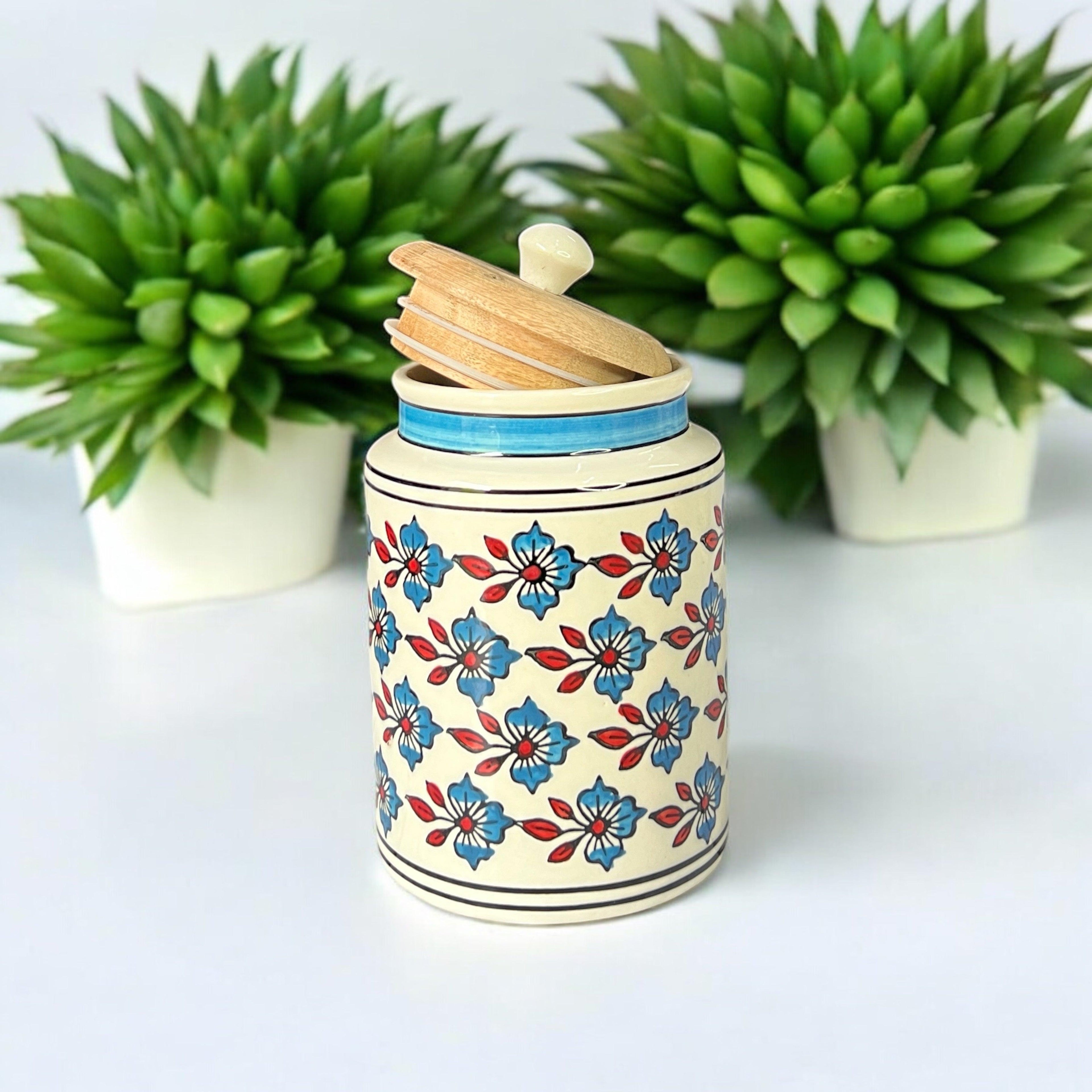 Blue Flower & Red Leaf Jar - Clayful Homes