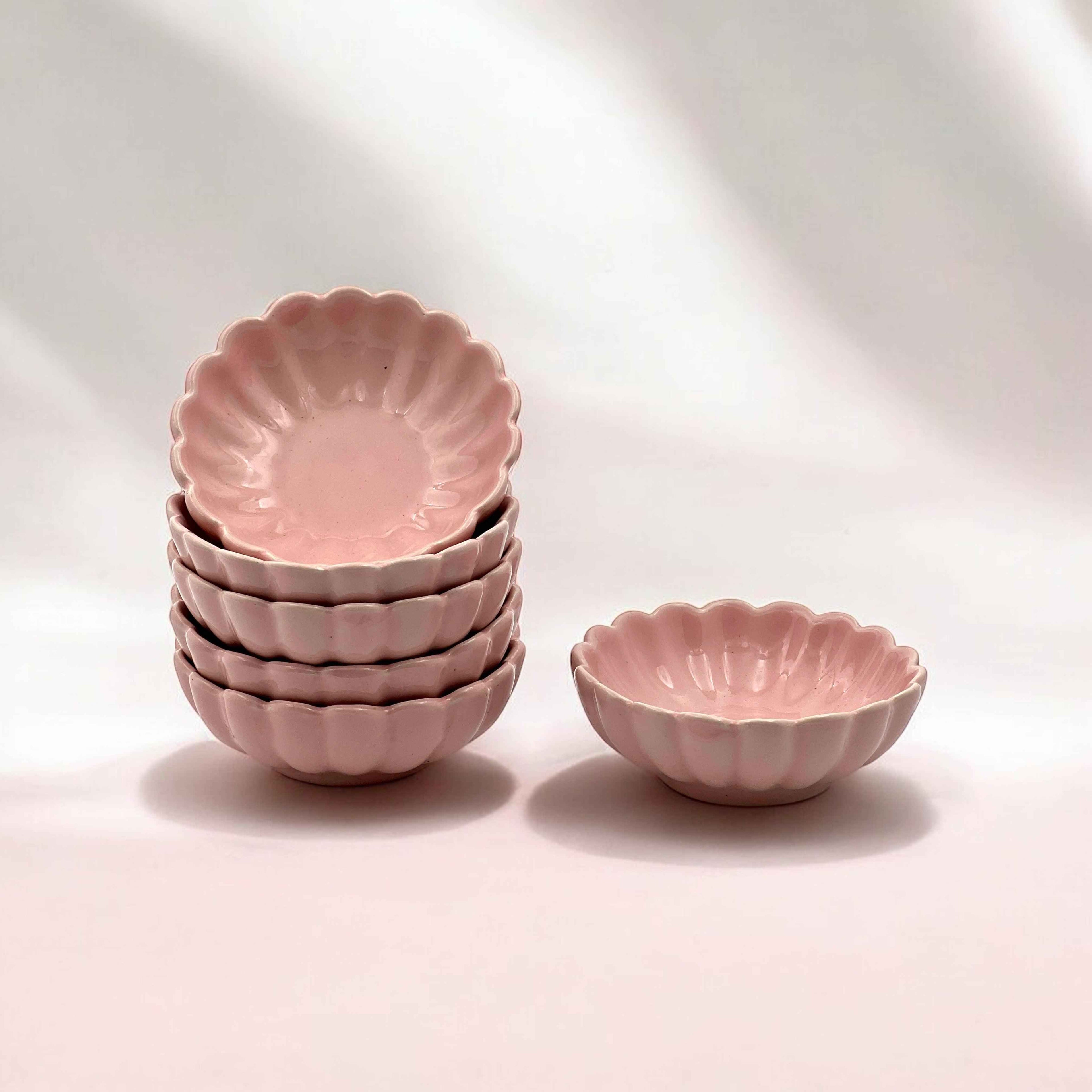 Pink Lotus Ceramic Sweet Bowls (Set of 6)