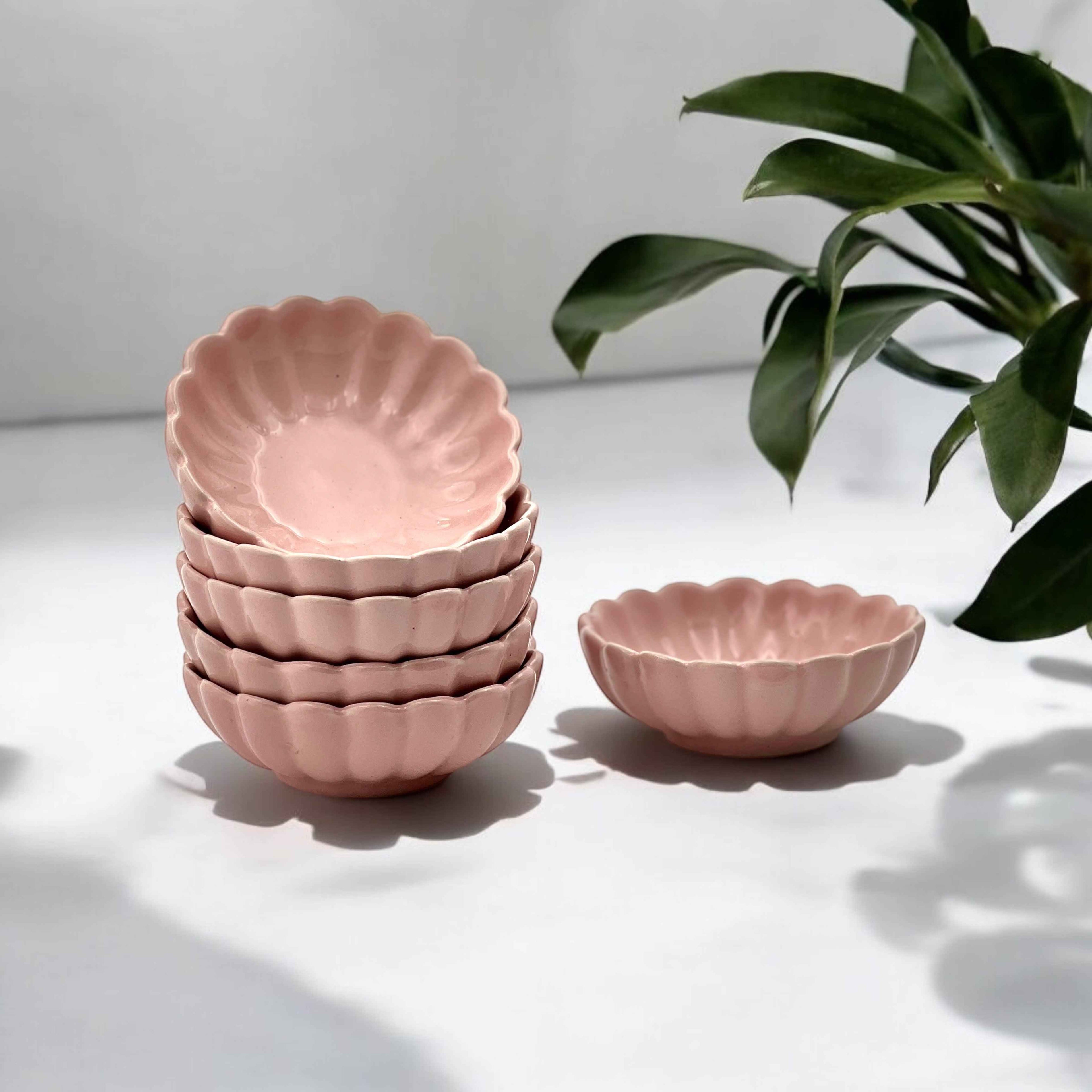 Pink Lotus Ceramic Sweet Bowls (Set of 6)