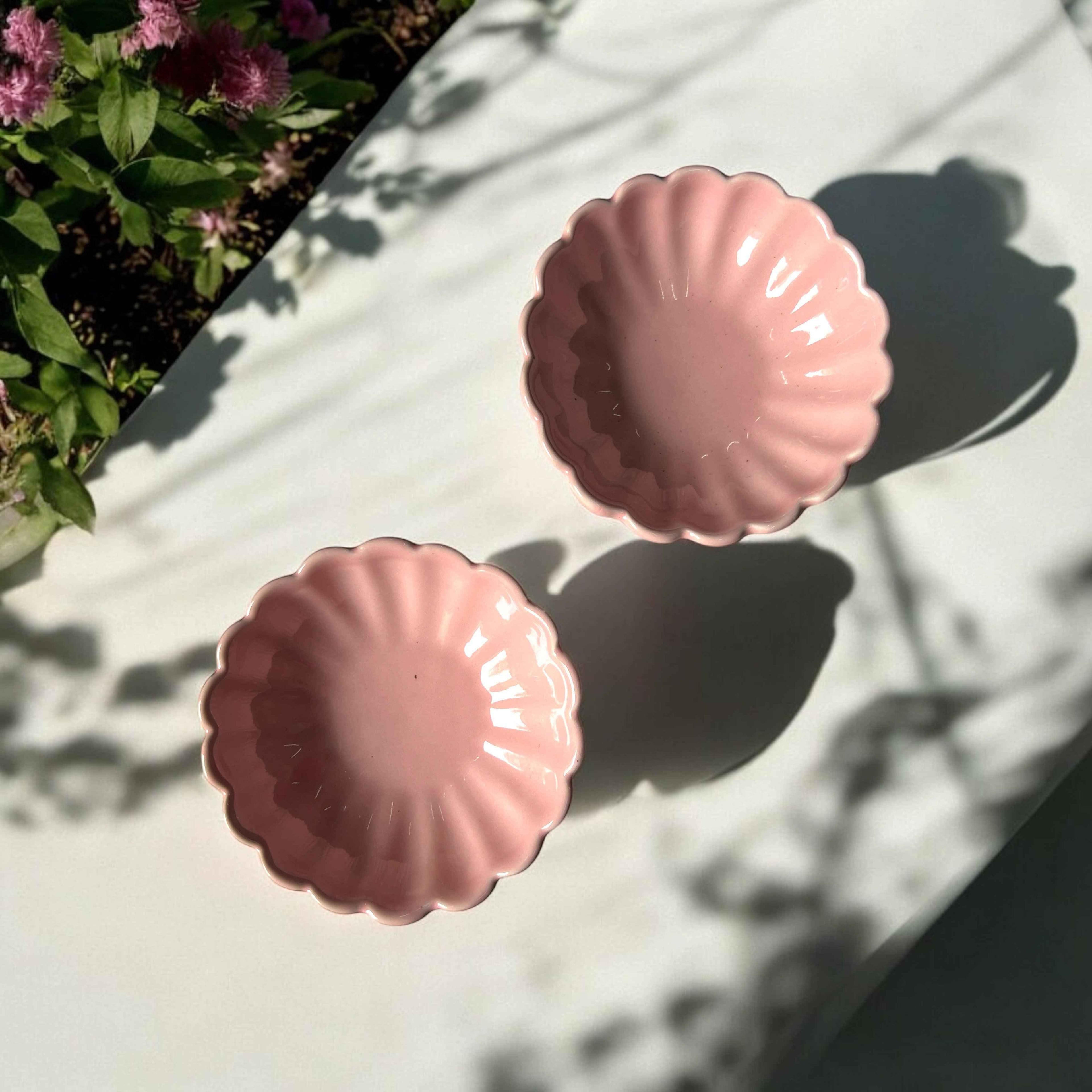 Pink Lotus Ceramic Sweet Bowls (Set of 6)