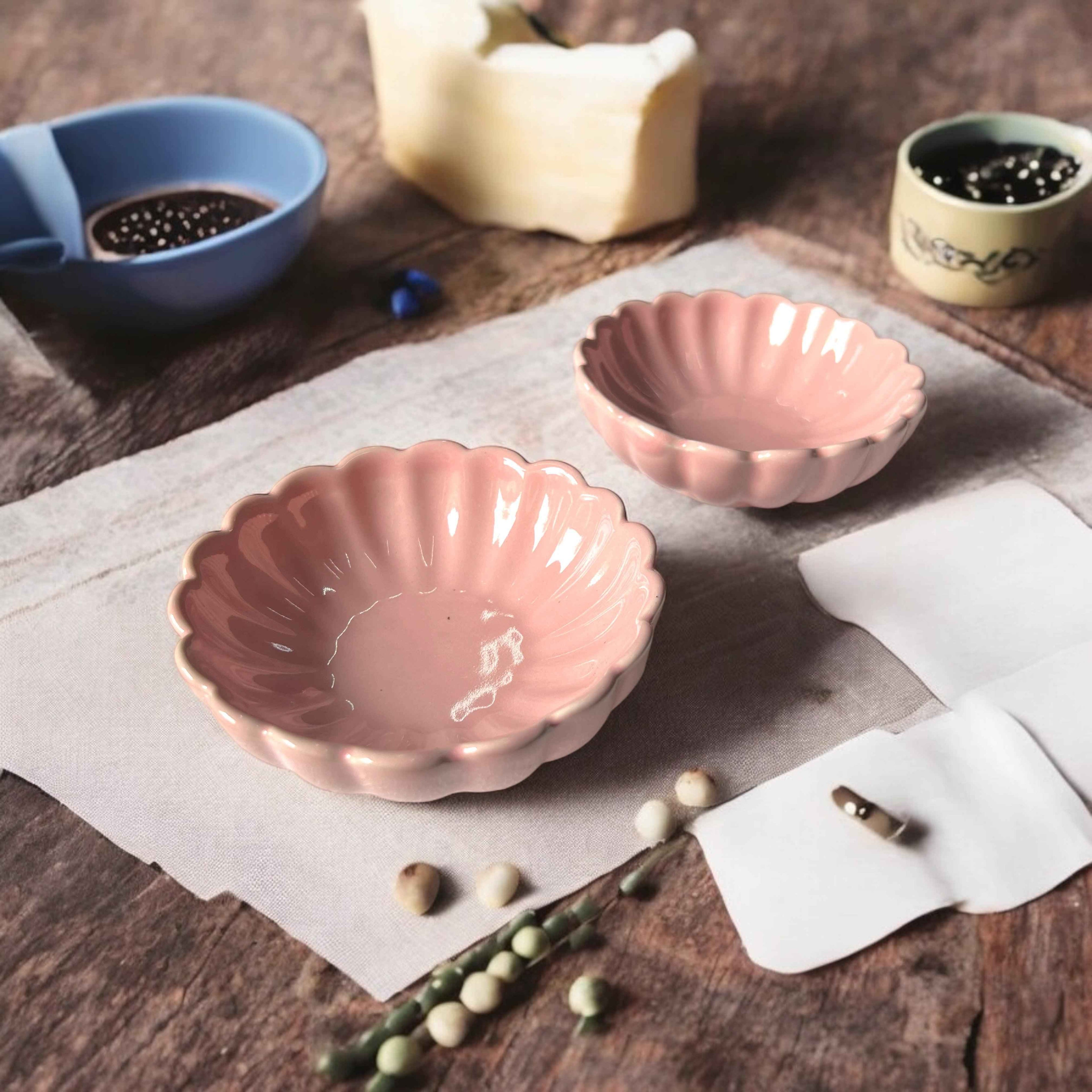 Pink Lotus Ceramic Sweet Bowls (Set of 6)