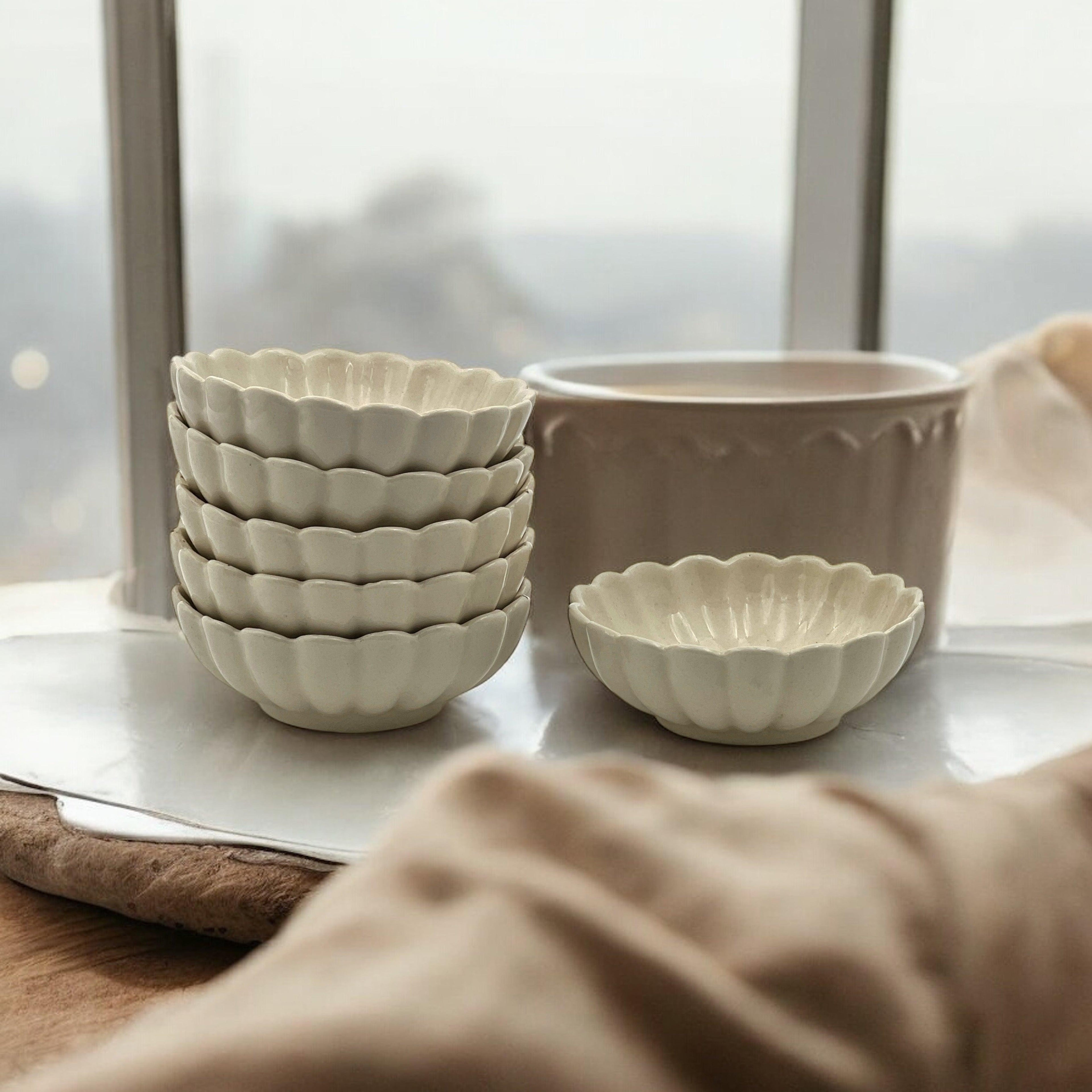 Six White Lotus Sweet Bowls - Clayful Homes