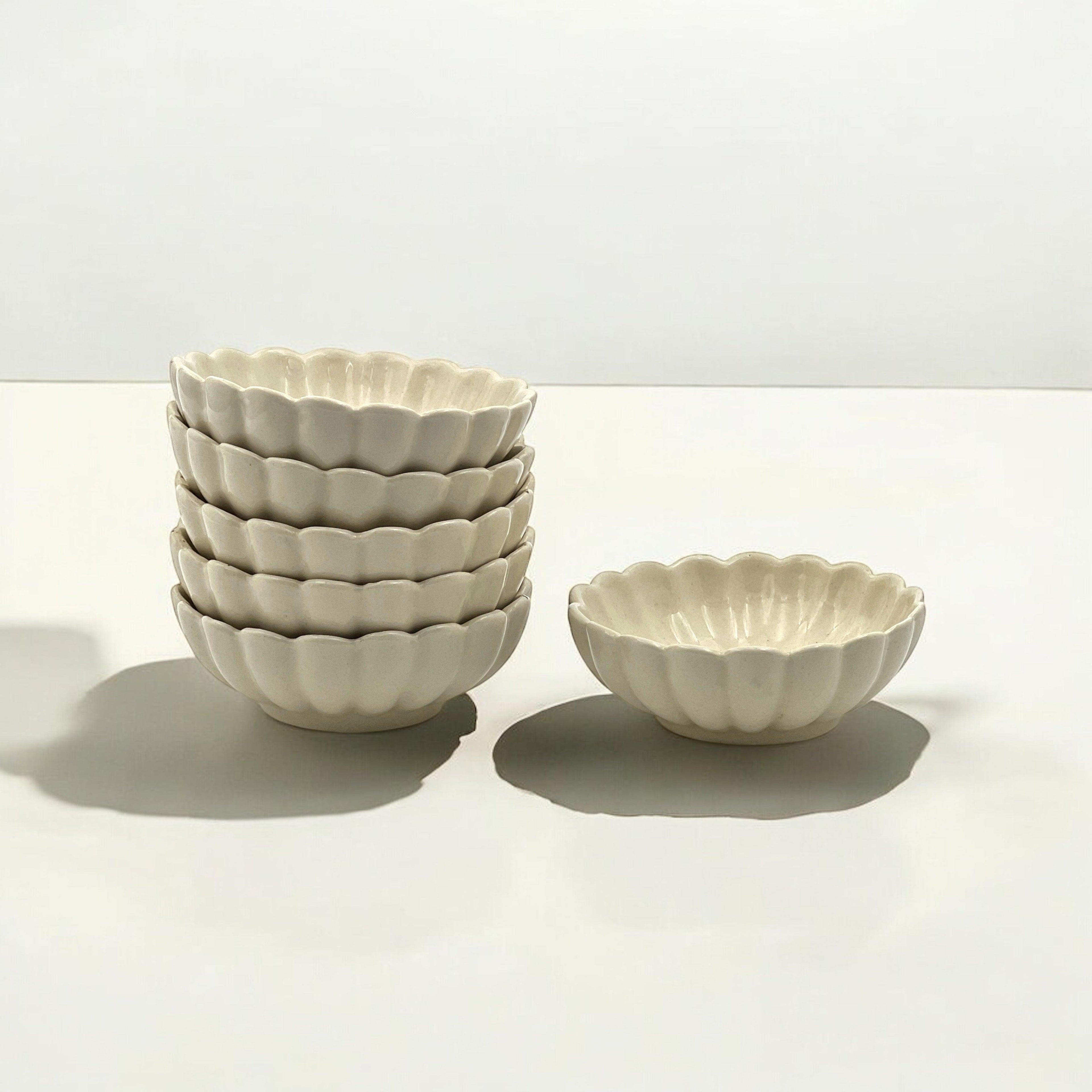 Six White Lotus Sweet Bowls - Clayful Homes