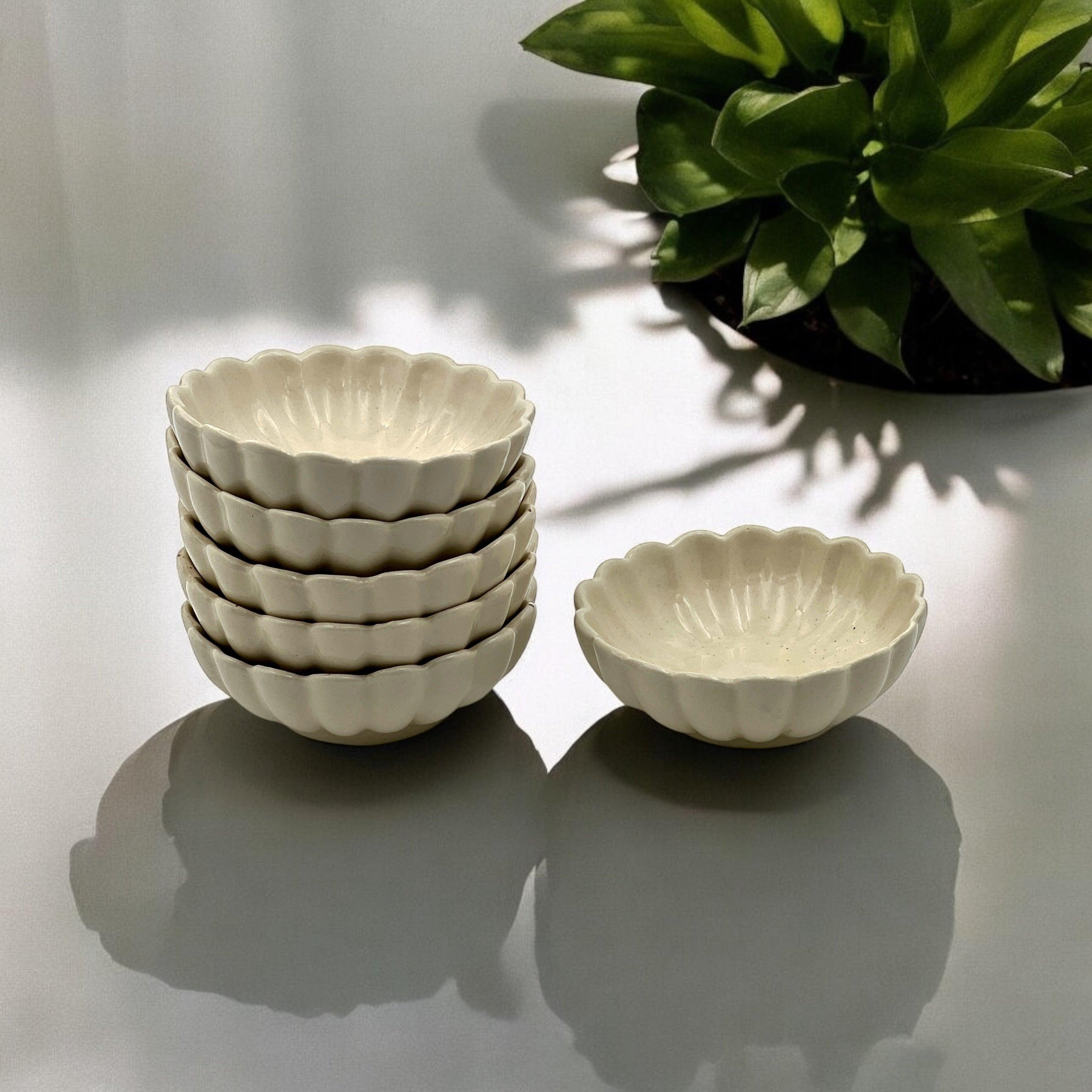 Six White Lotus Sweet Bowls - Clayful Homes