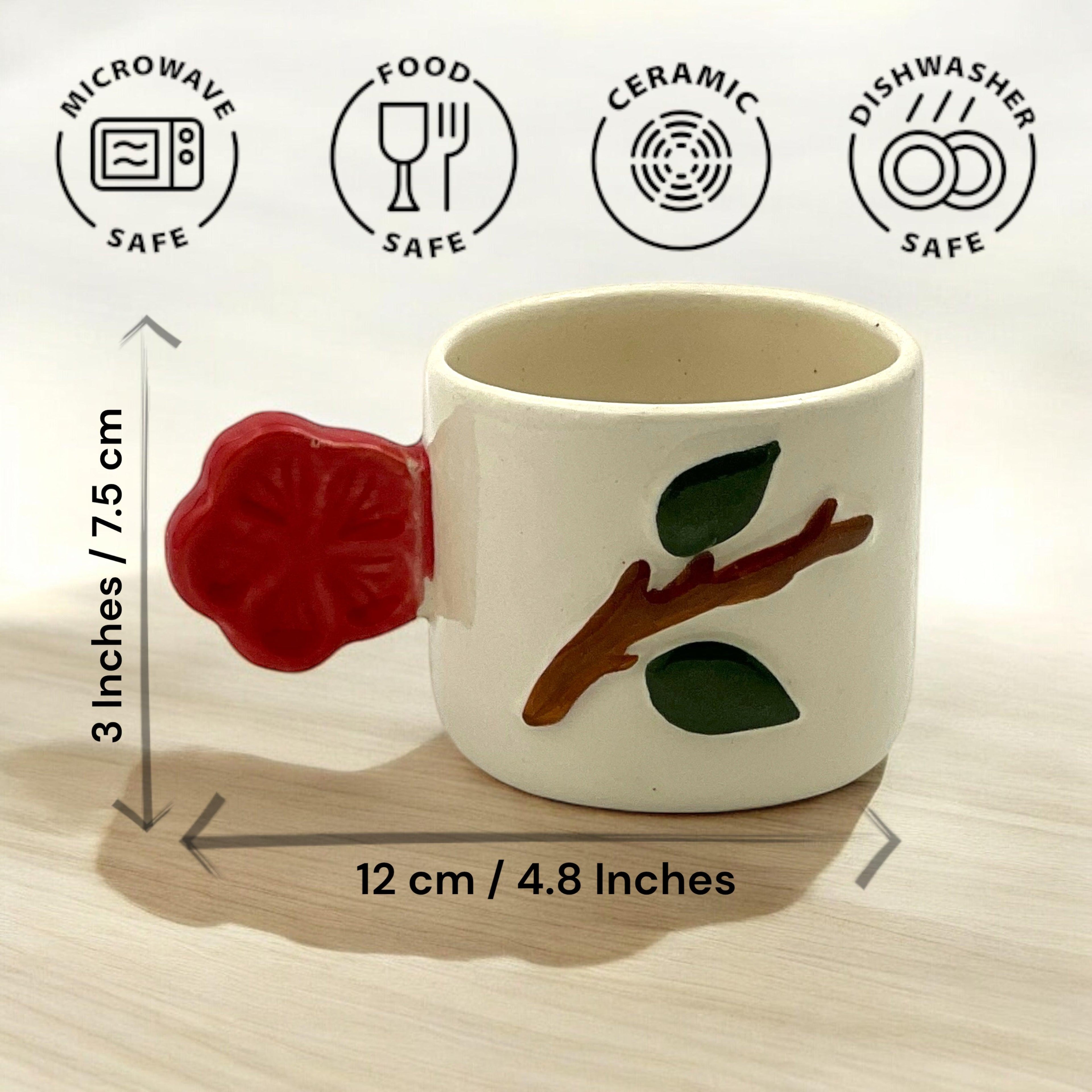 Red Flower Handle Mugs - Clayful Homes