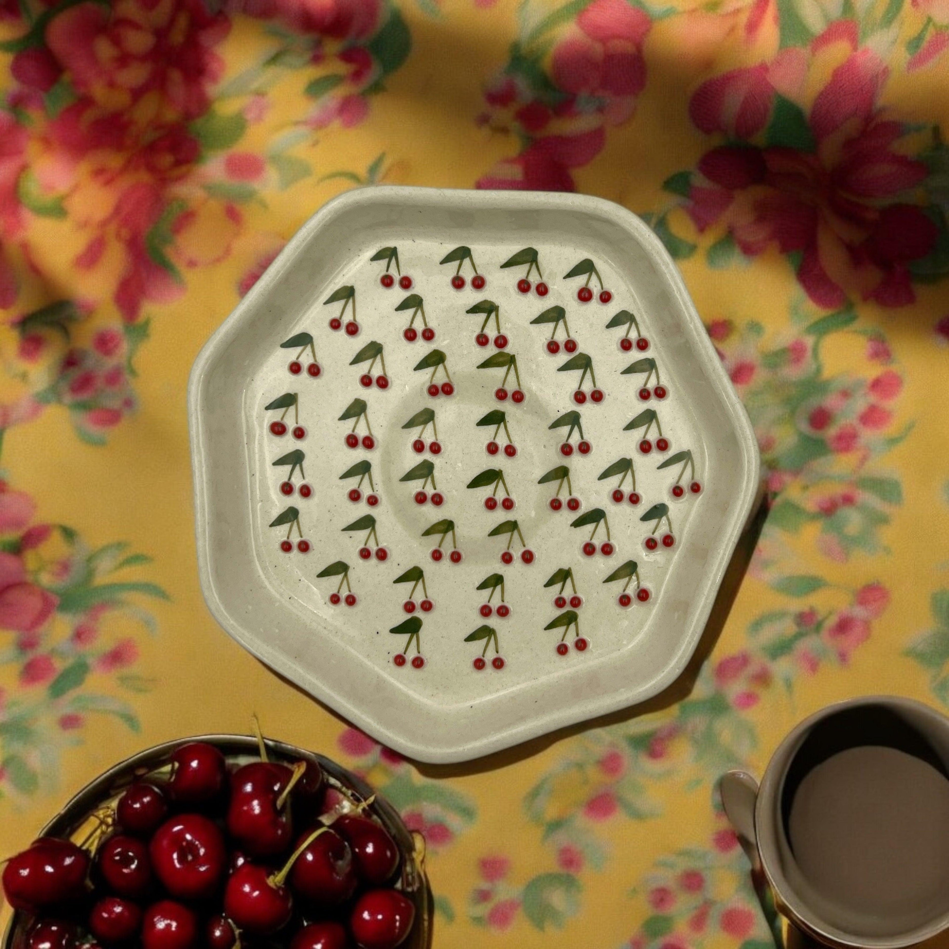 Four Cherry Snack/Dessert Plates - Clayful Homes
