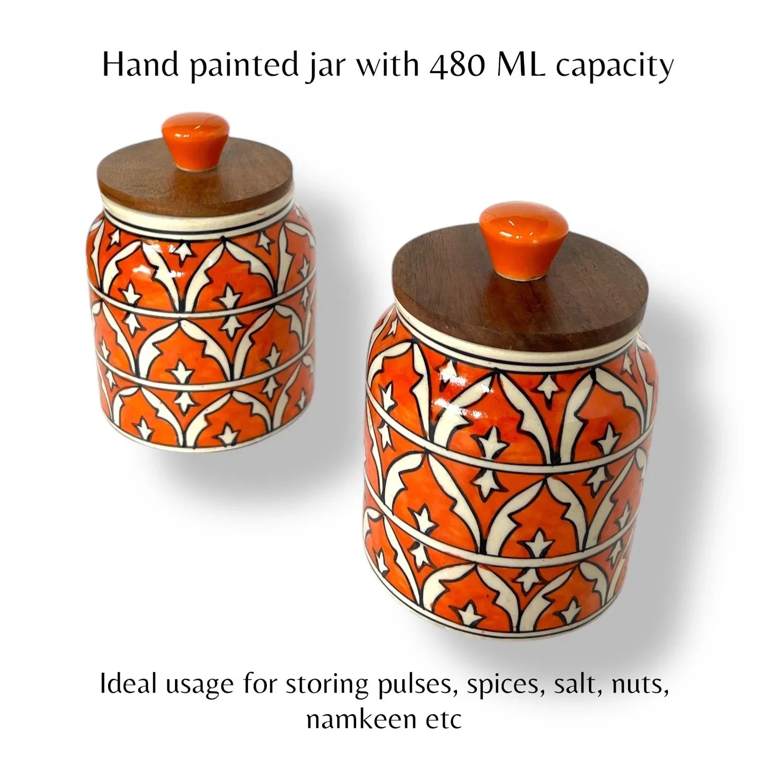 Orange Mughal Garden Jar (Set of 1) - Clayful Homes