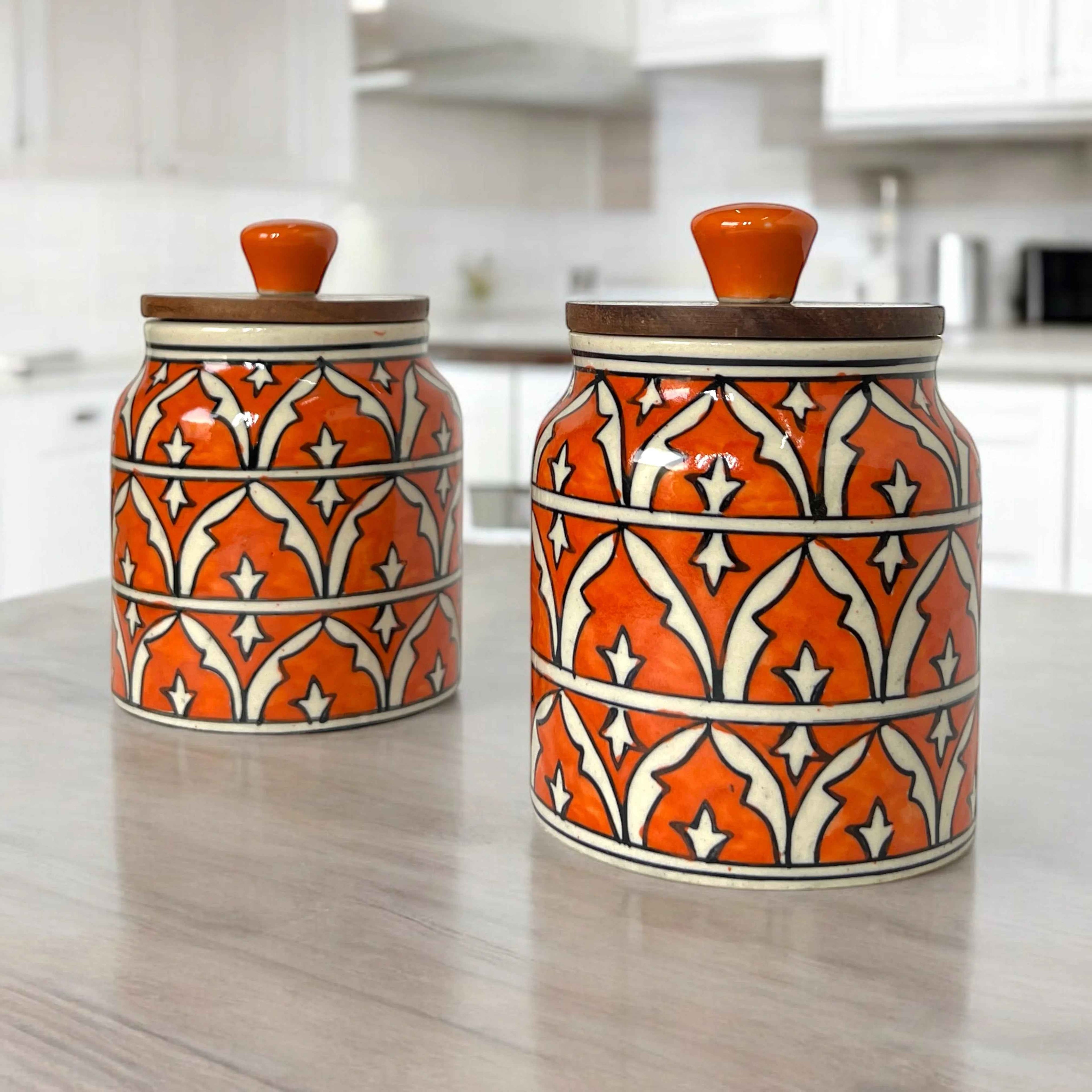 Orange Mughal Garden Jar (Set of 1)