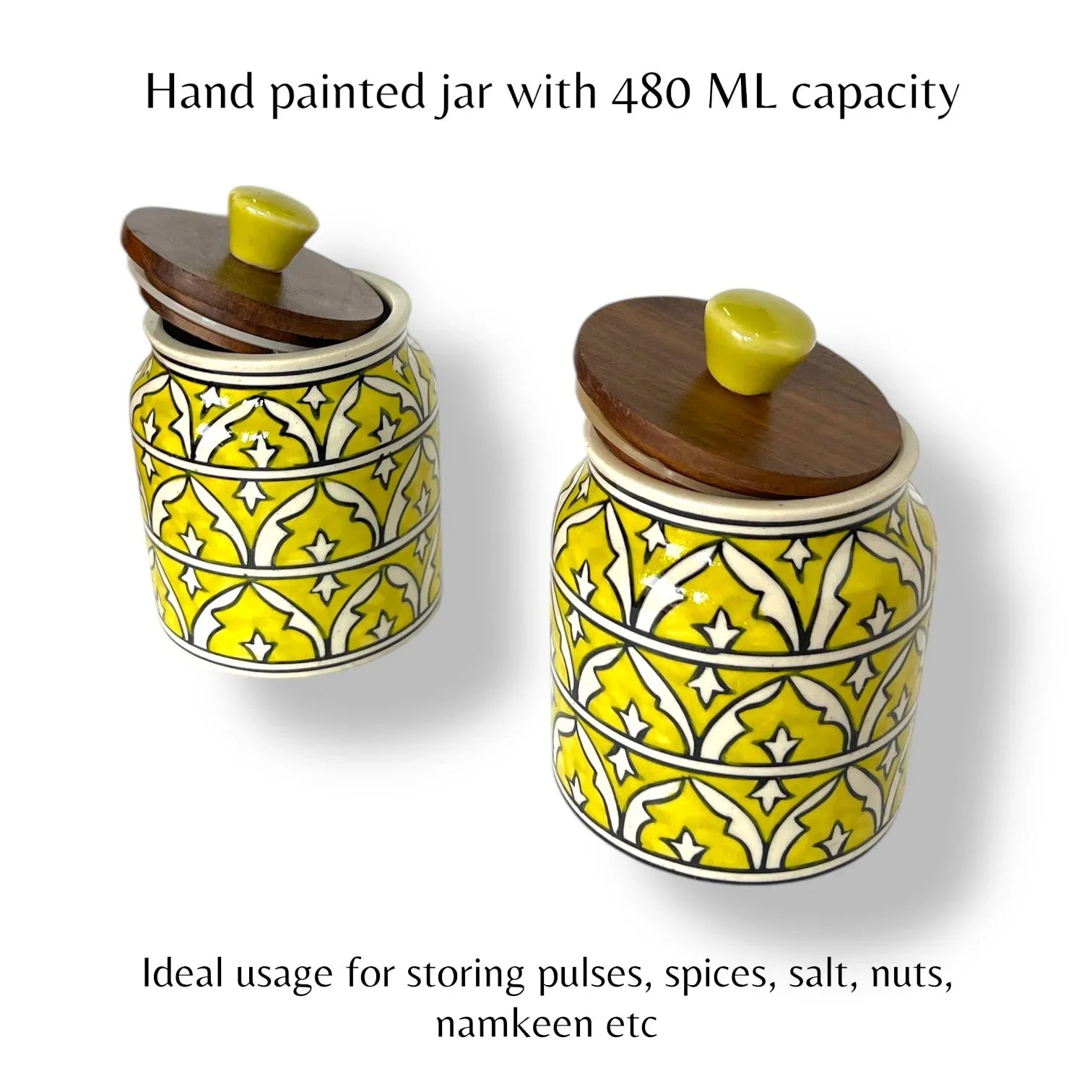 Yellow Mughal Garden Jar (Set of 1) - Clayful Homes