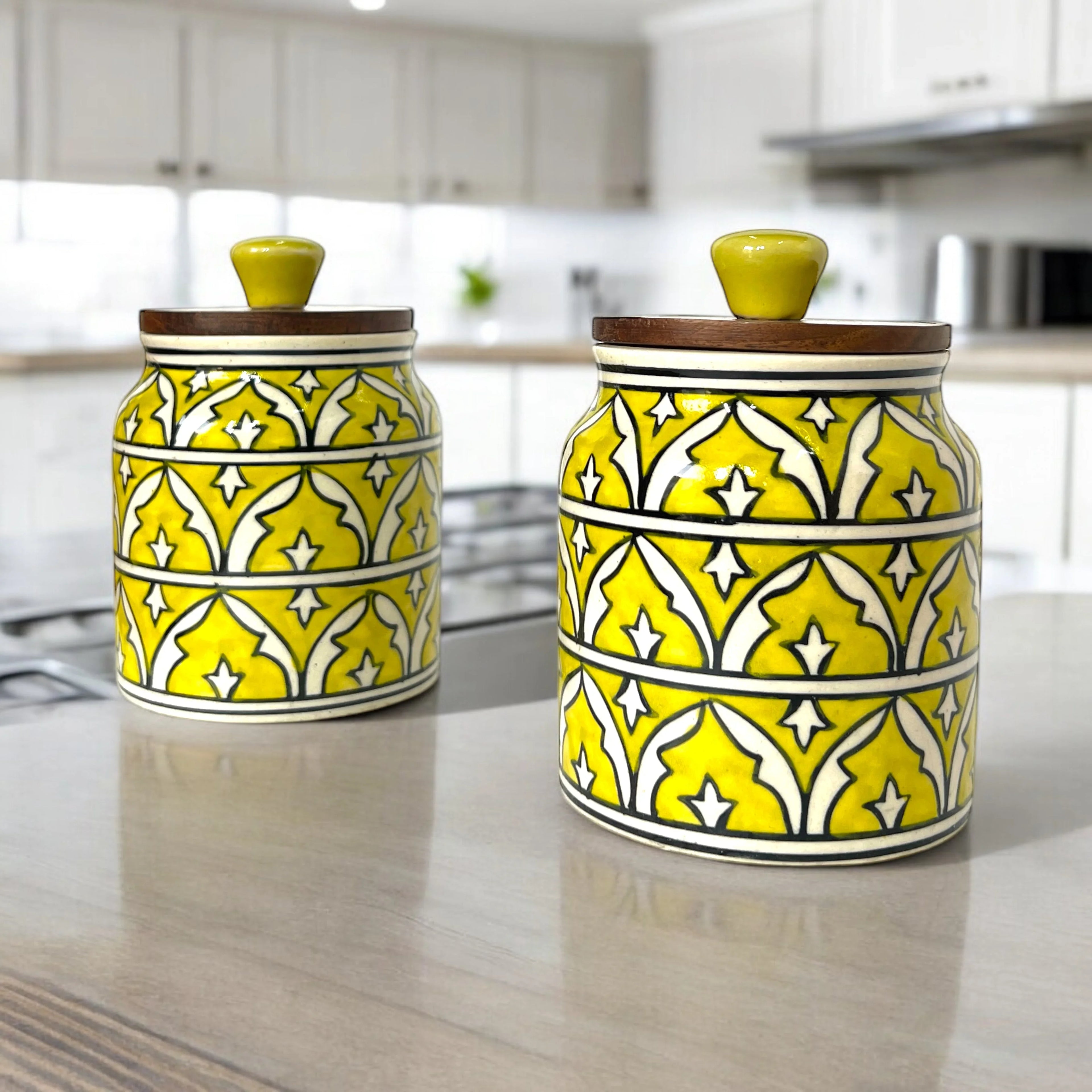 Yellow Mughal Garden Jar (Set of 1) - Clayful Homes