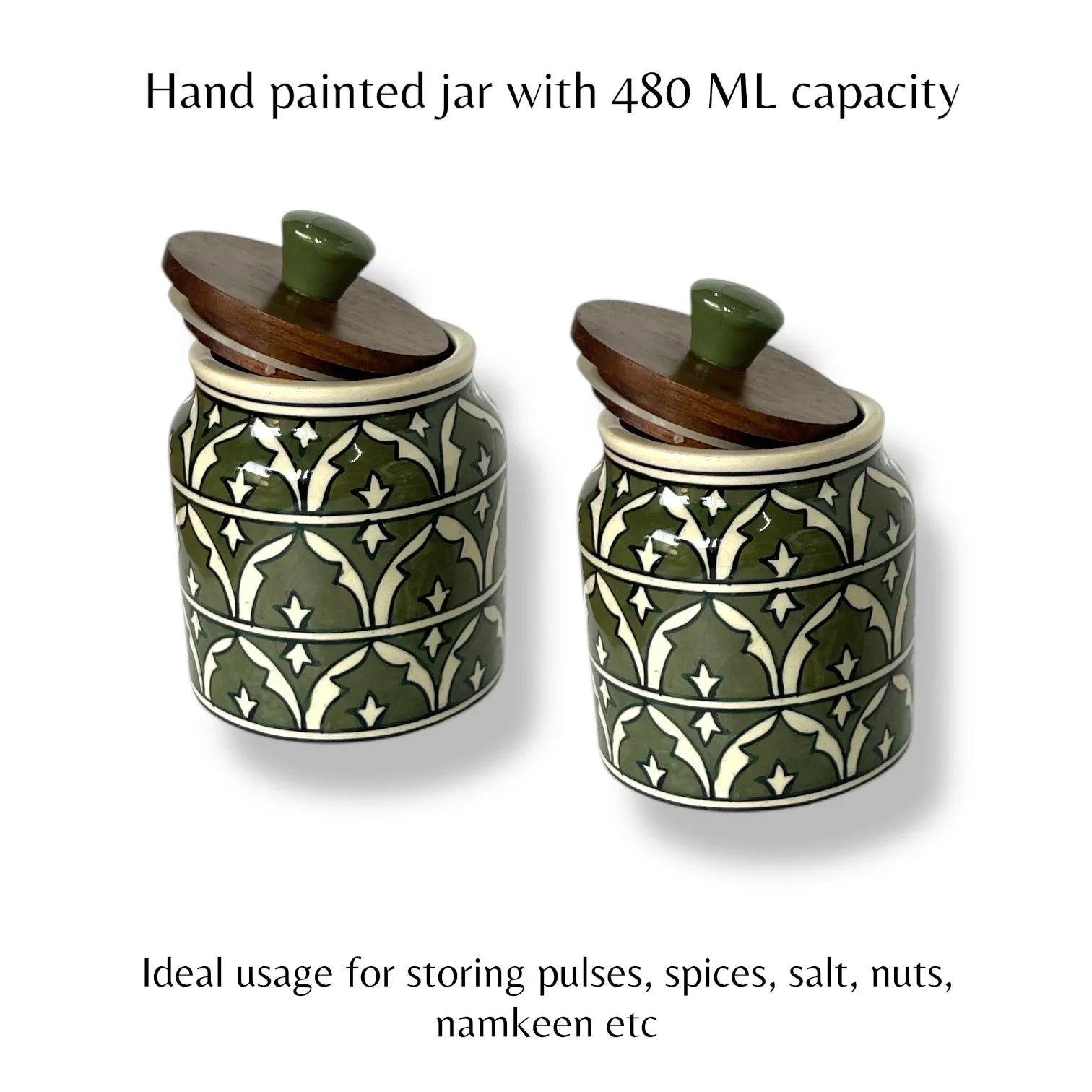 Green Mughal Garden Jar (Set of 1) - Clayful Homes