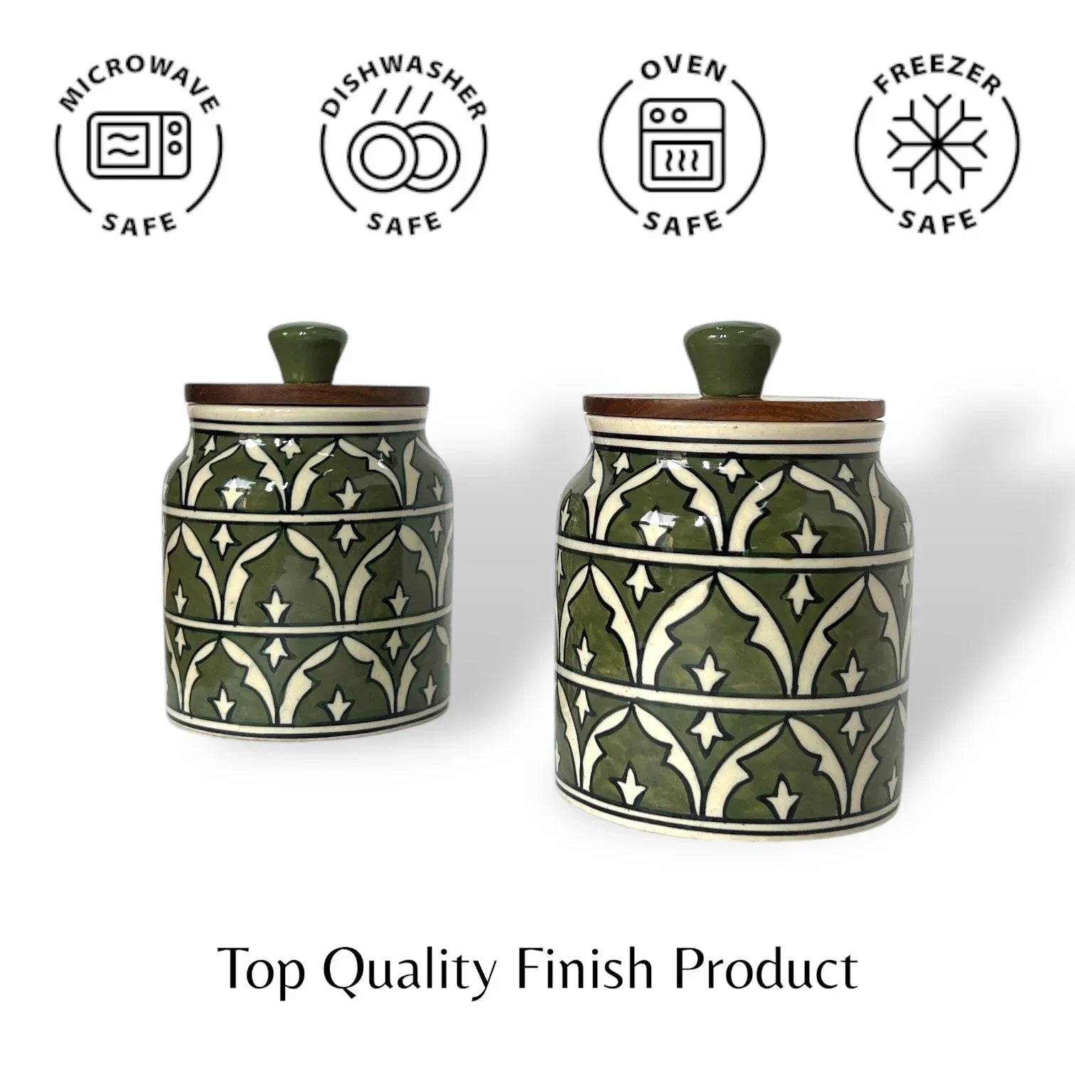 Green Mughal Garden Jar (Set of 1) - Clayful Homes