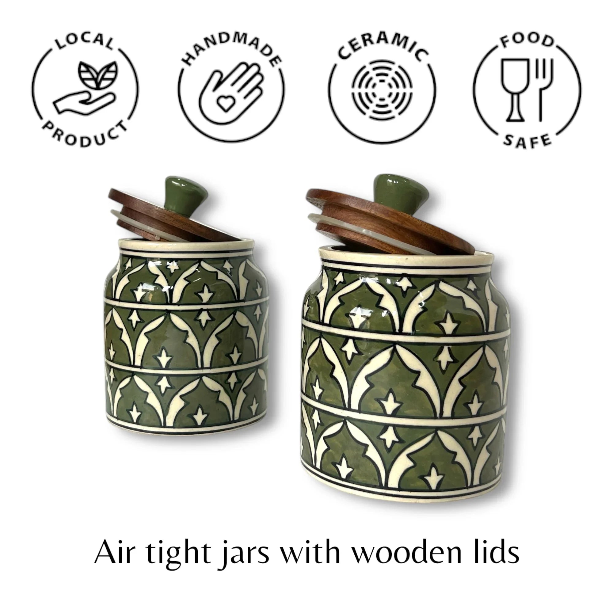 Green Mughal Garden Jar (Set of 1) - Clayful Homes