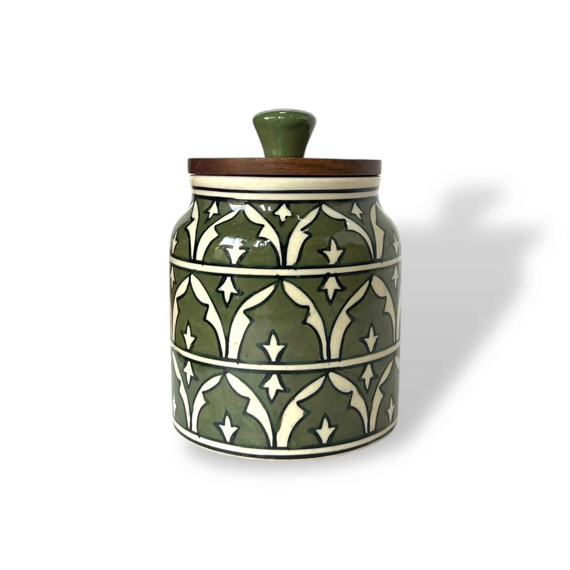 Green Mughal Garden Jar (Set of 1) - Clayful Homes