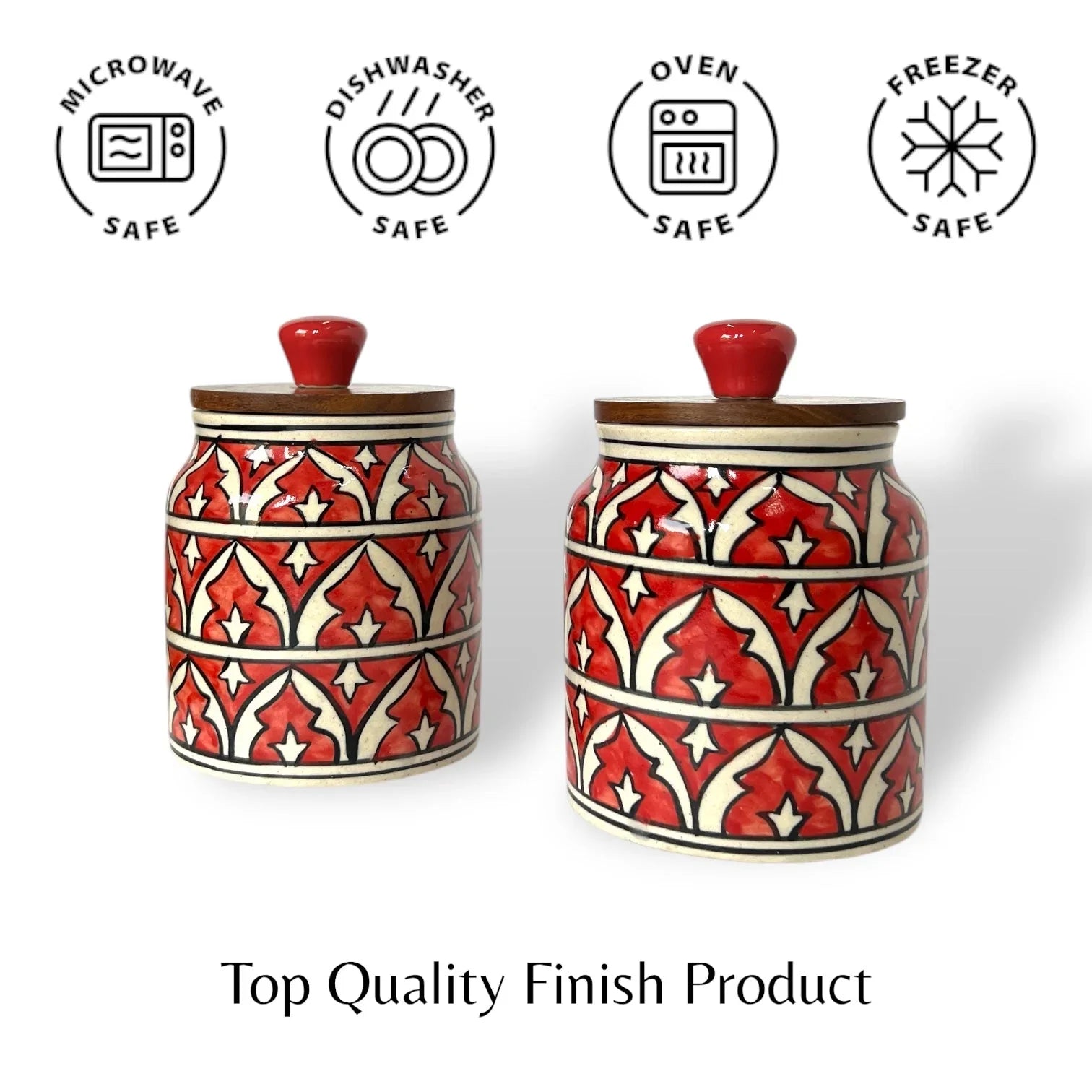 Red Mughal Garden Jar (Set of 1) - Clayful Homes