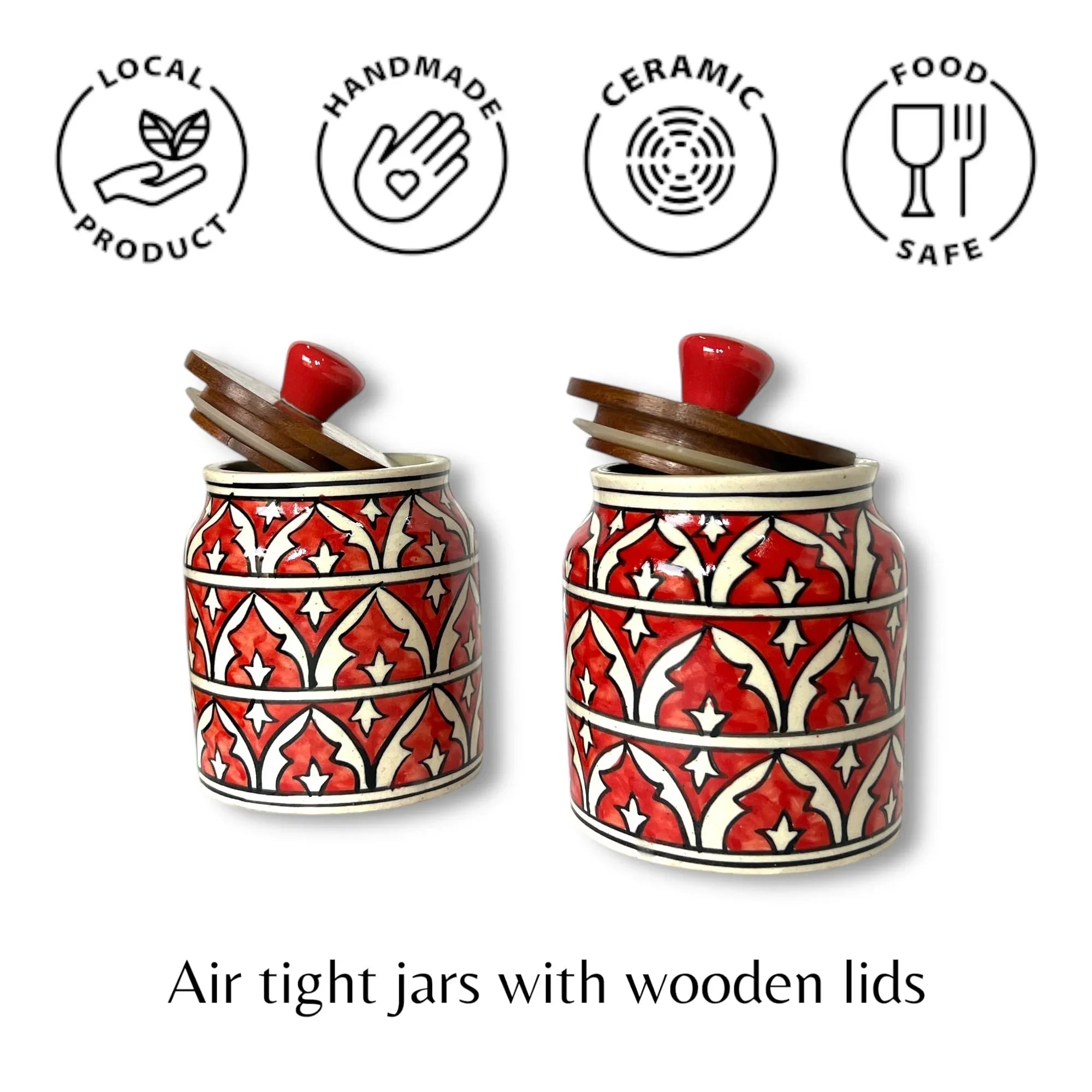 Red Mughal Garden Jar (Set of 1) - Clayful Homes