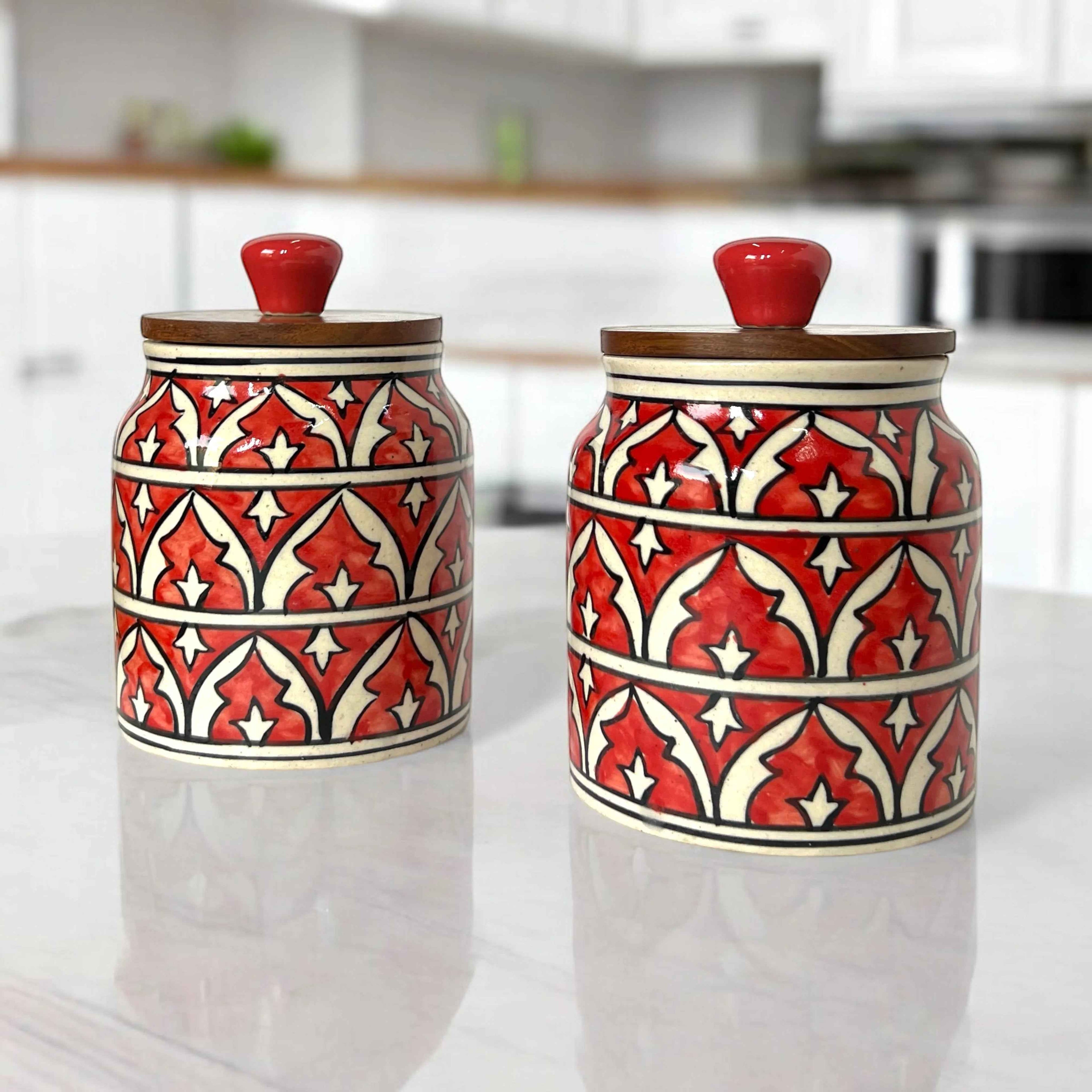 Red Mughal Garden Jar (Set of 1) - Clayful Homes