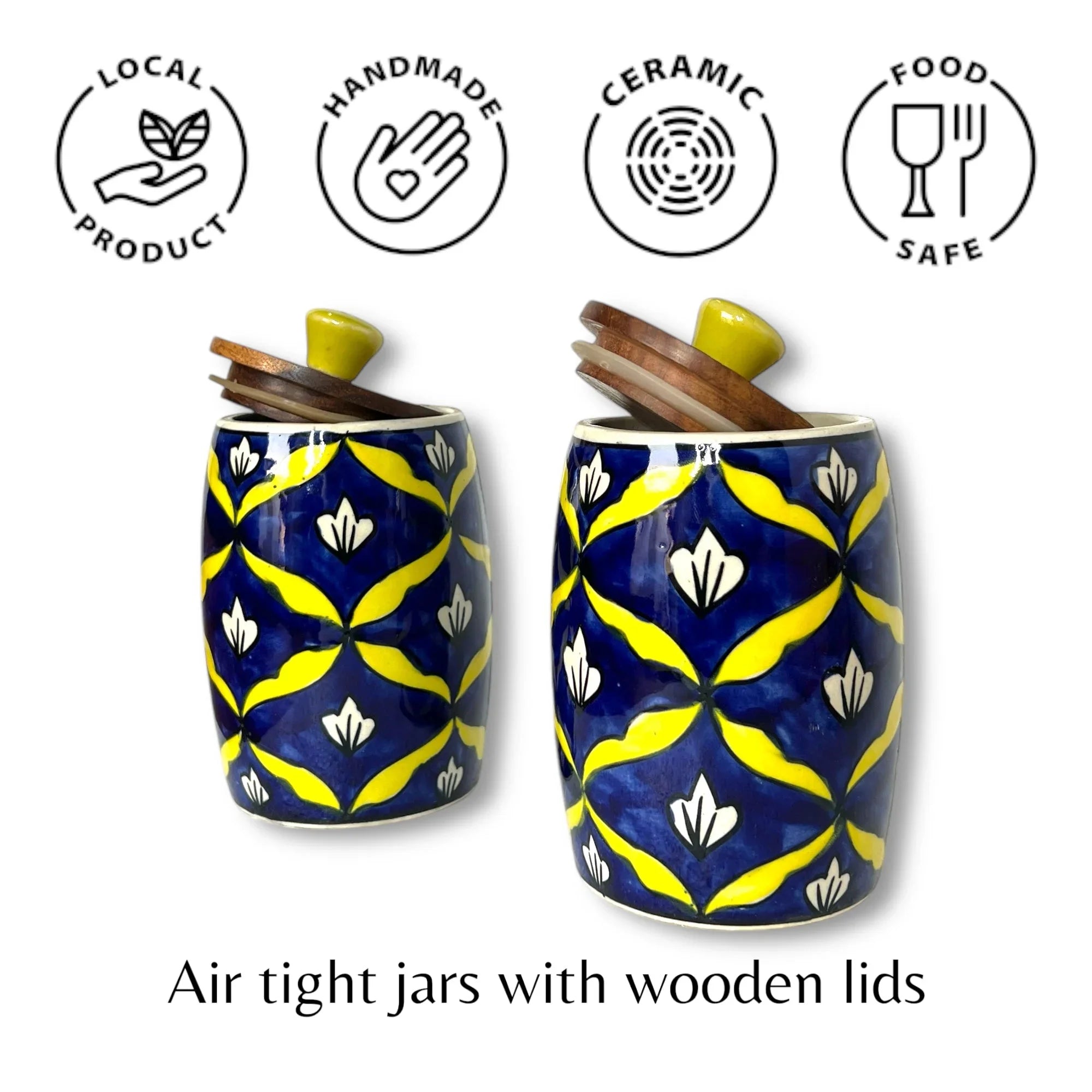 Yellow Bel Mughal Drum Jar (Set of 1) - Clayful Homes