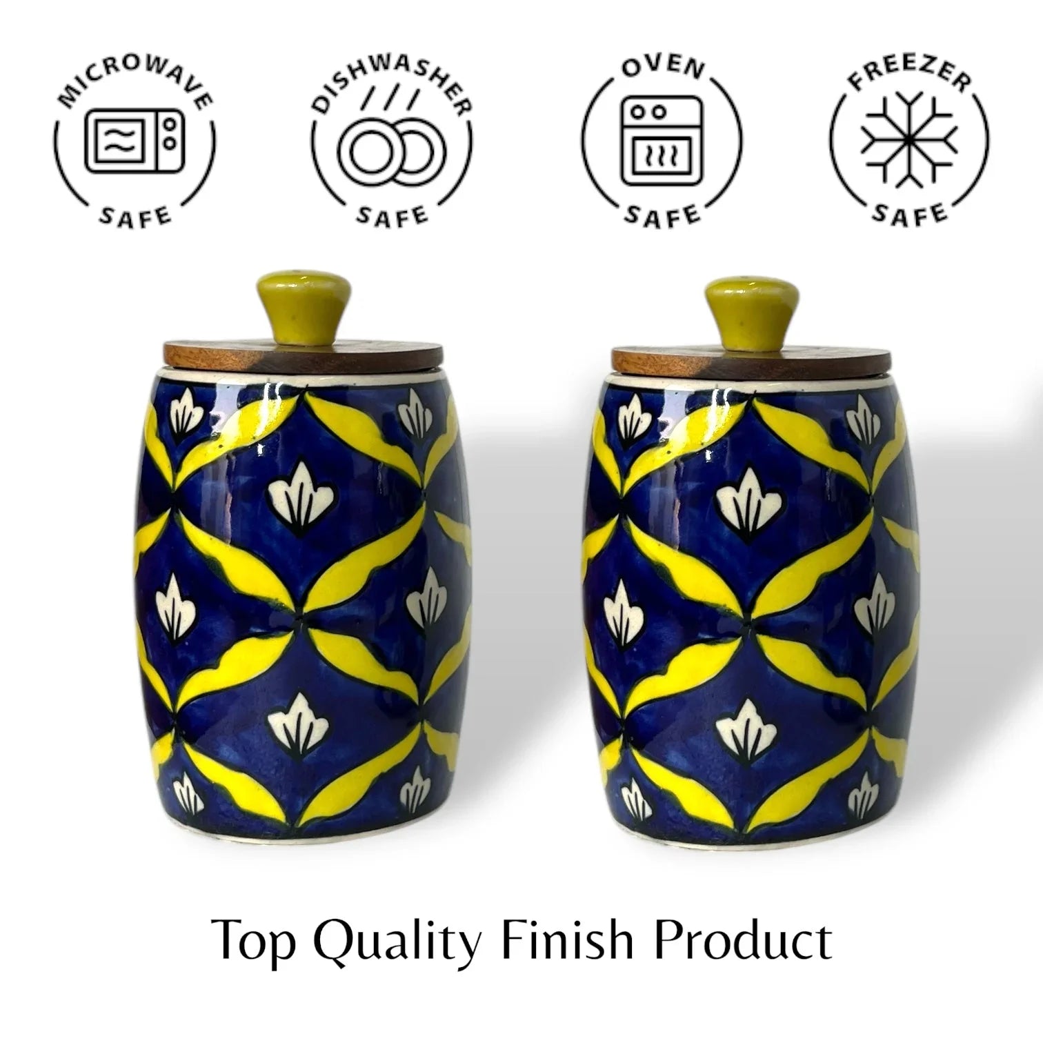 Yellow Bel Mughal Drum Jar (Set of 1) - Clayful Homes