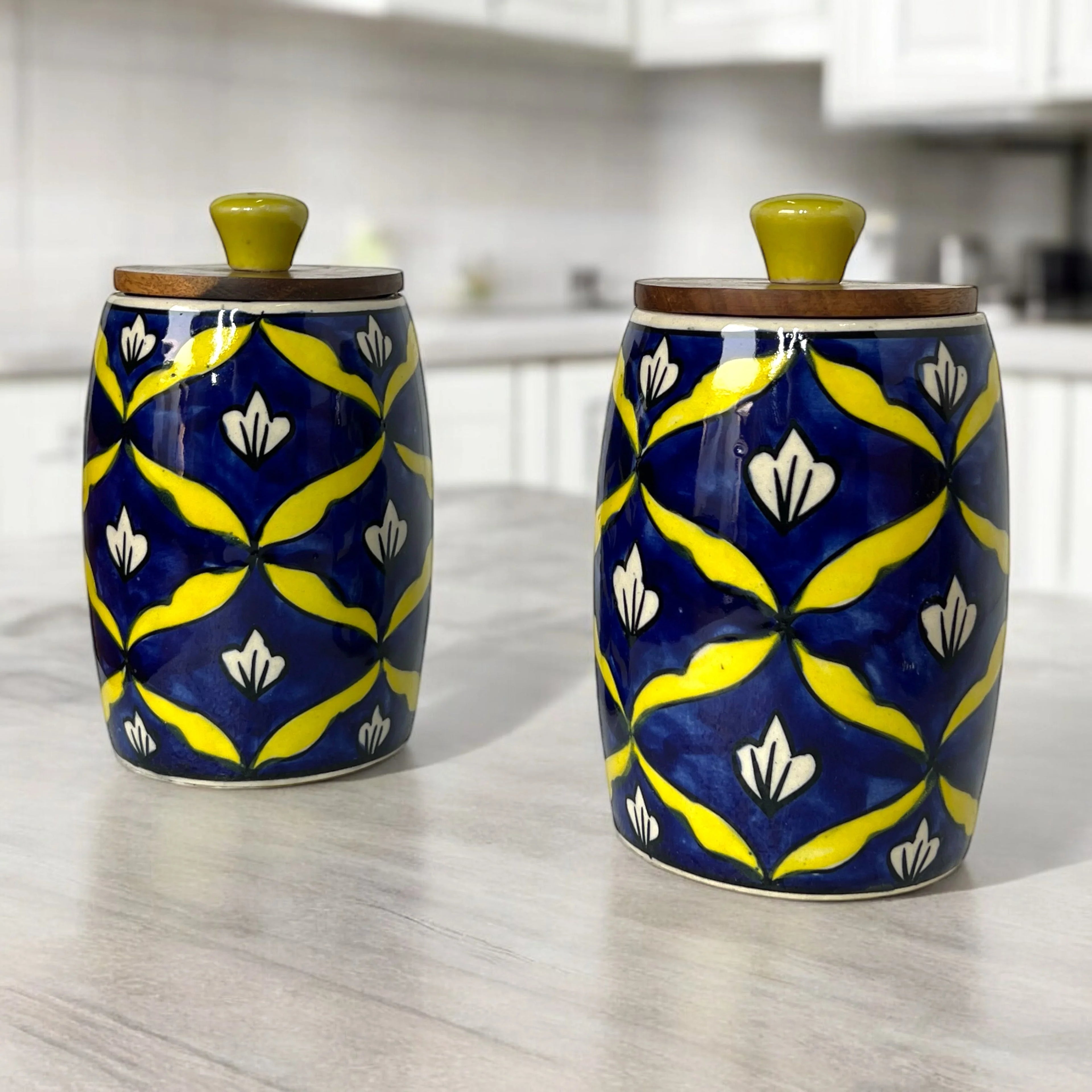 Yellow Bel Mughal Drum Jar (Set of 1) - Clayful Homes