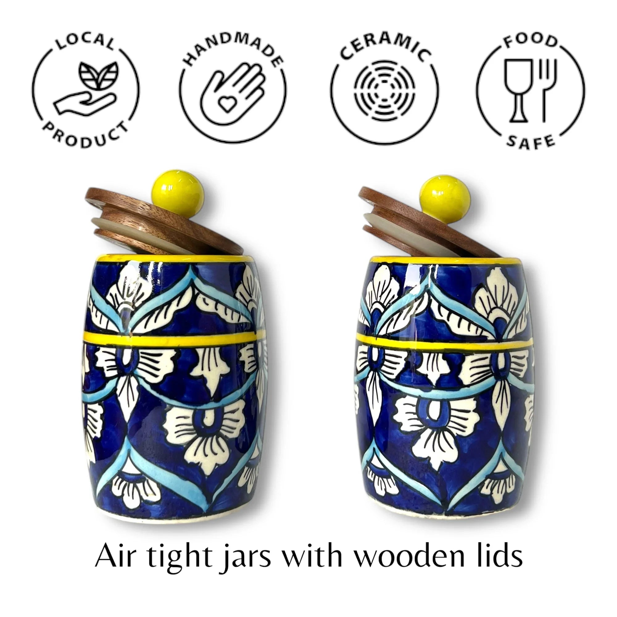 Blue Mughal Drum Jar (Set of 1) - Clayful Homes