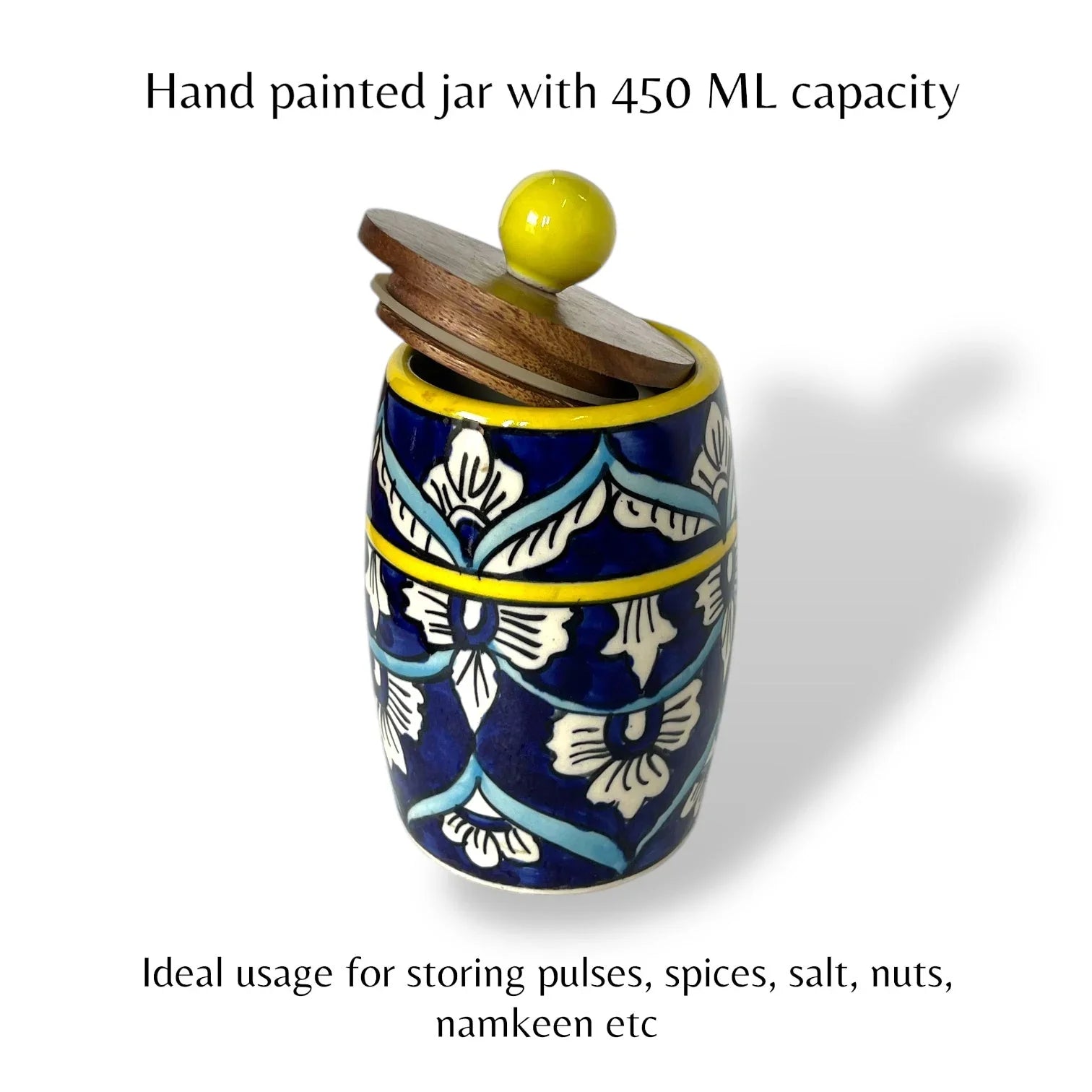 Blue Mughal Drum Jar (Set of 1) - Clayful Homes