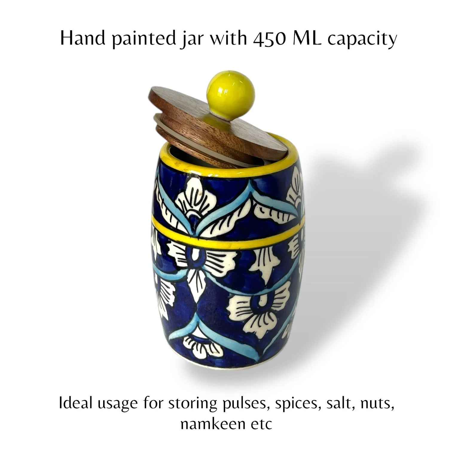 Blue Mughal Drum Jar (Set of 1) - Clayful Homes