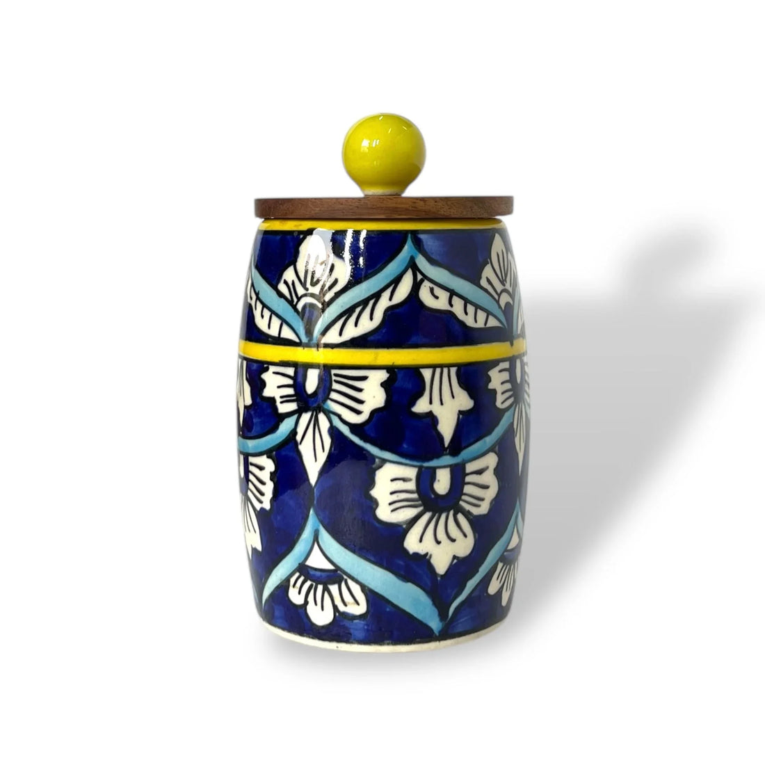 Blue Mughal Drum Jar (Set of 1) - Clayful Homes