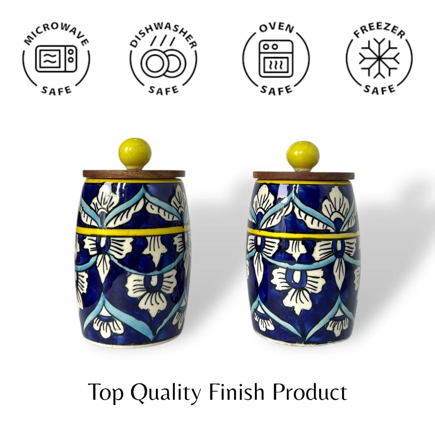 Blue Mughal Drum Jar (Set of 1) - Clayful Homes