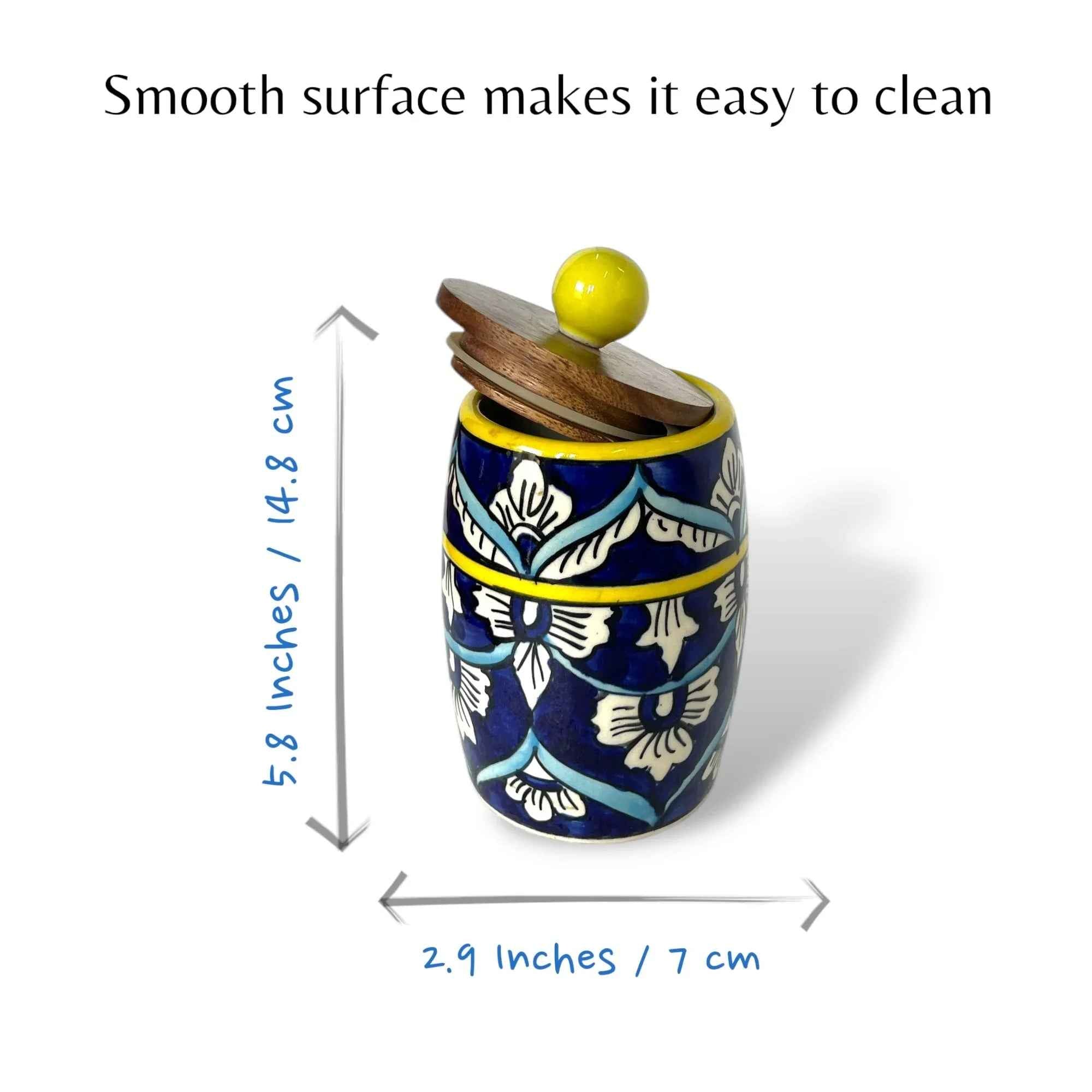 Blue Mughal Drum Jar (Set of 1) - Clayful Homes