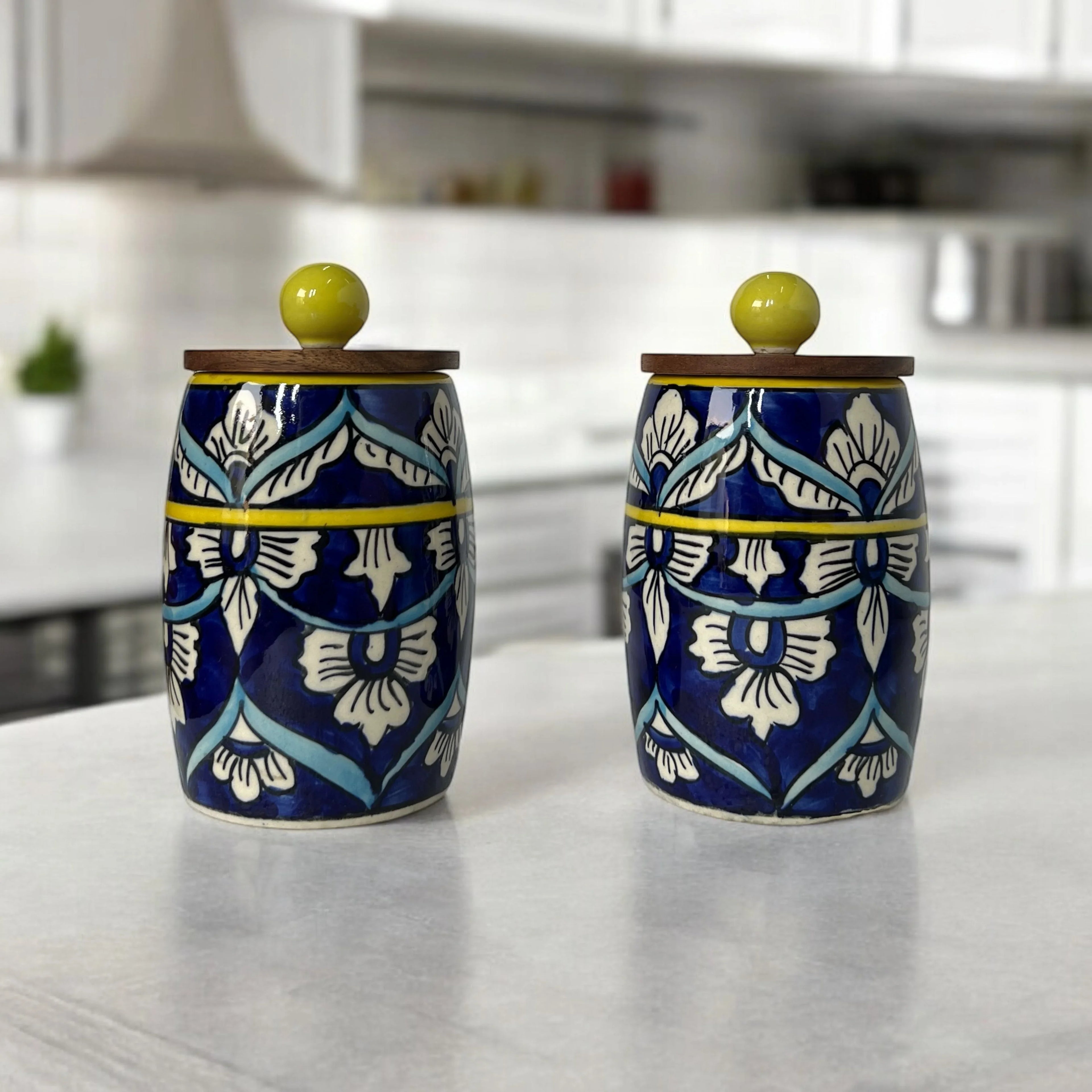 Blue Mughal Drum Jar (Set of 1) - Clayful Homes