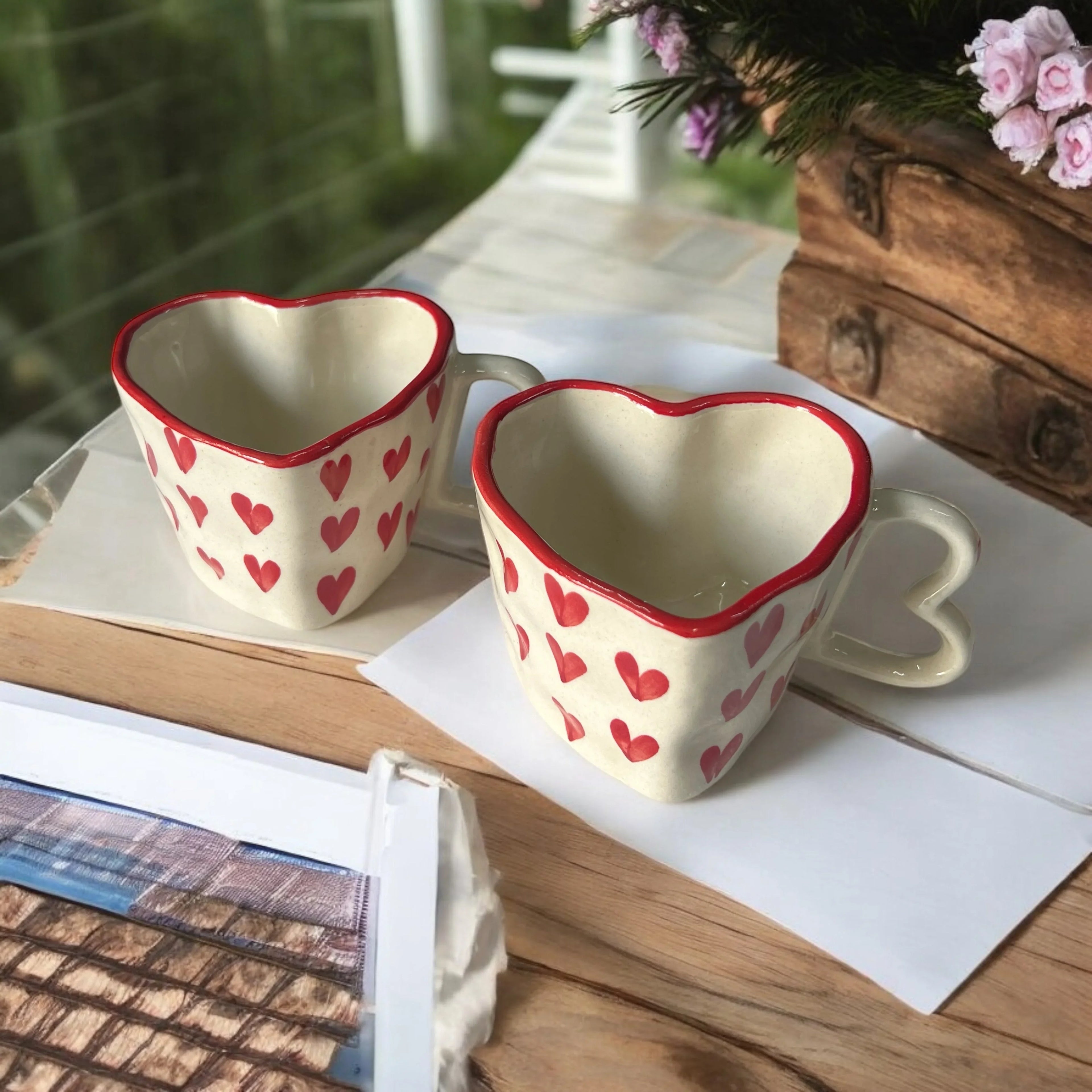 Red Hearts Coffee Mugs - Clayful Homes